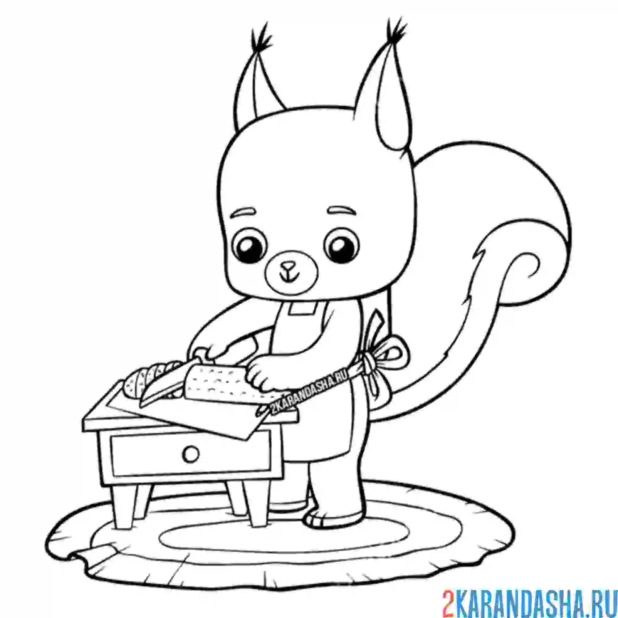 Раскраска белка режет огурец