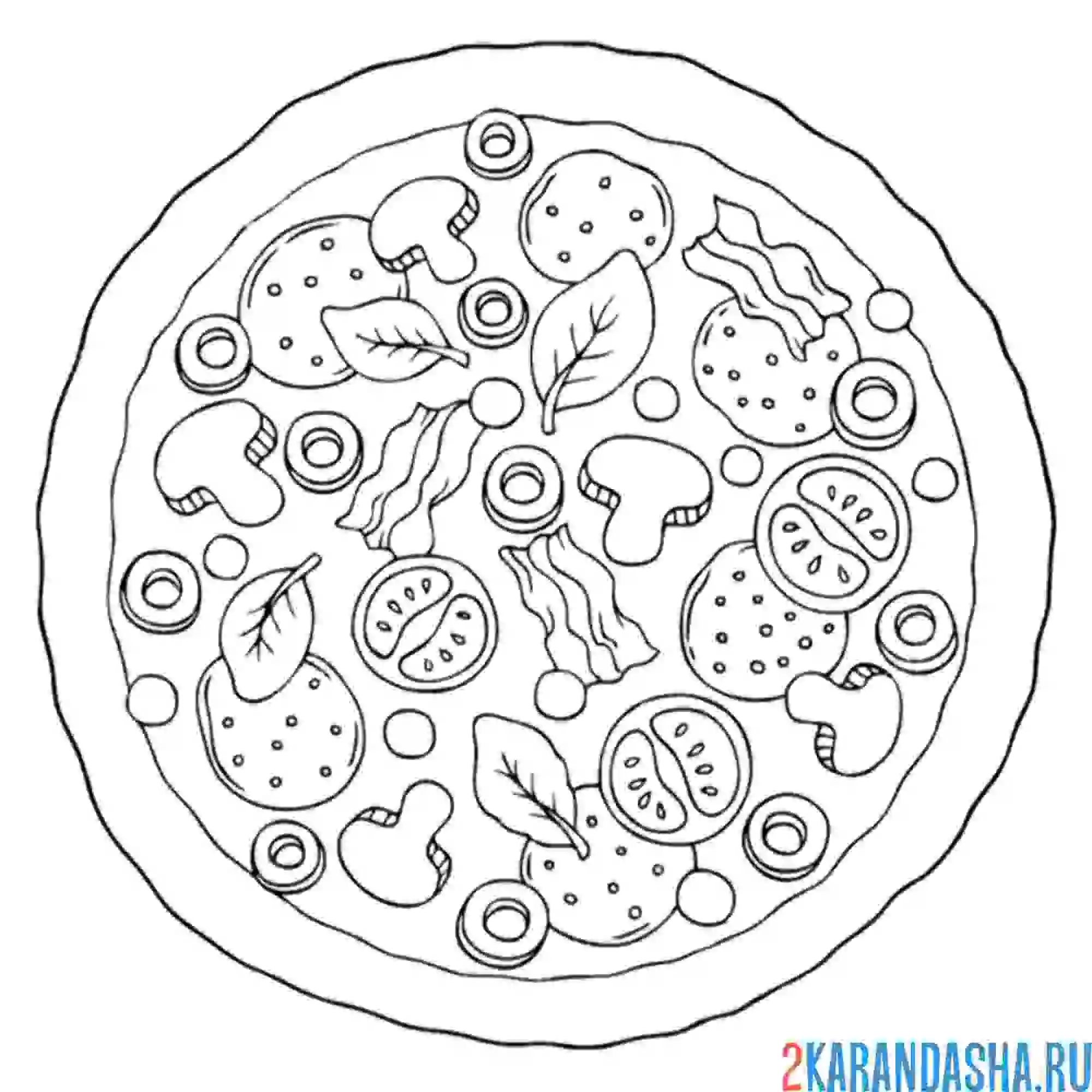 Раскраска пиццы с грибами и томатами