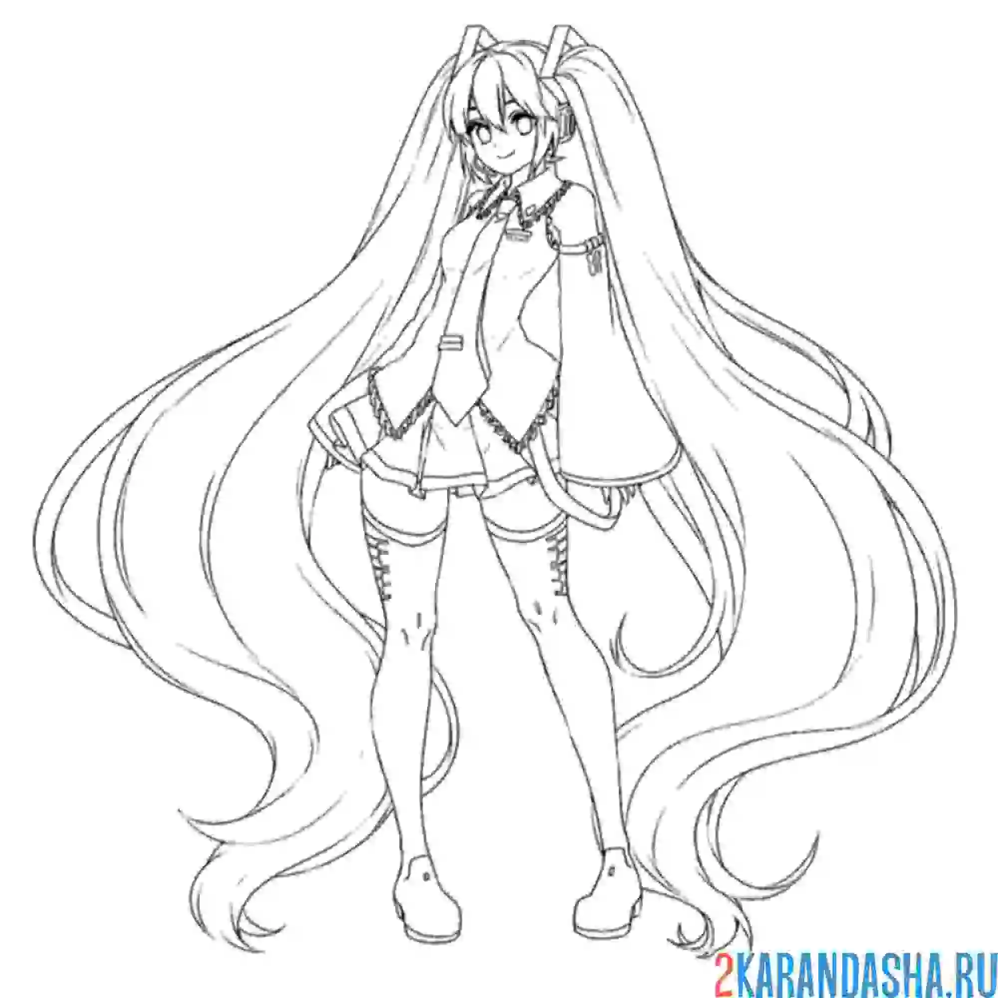Раскраска аниме мику длинные волосы