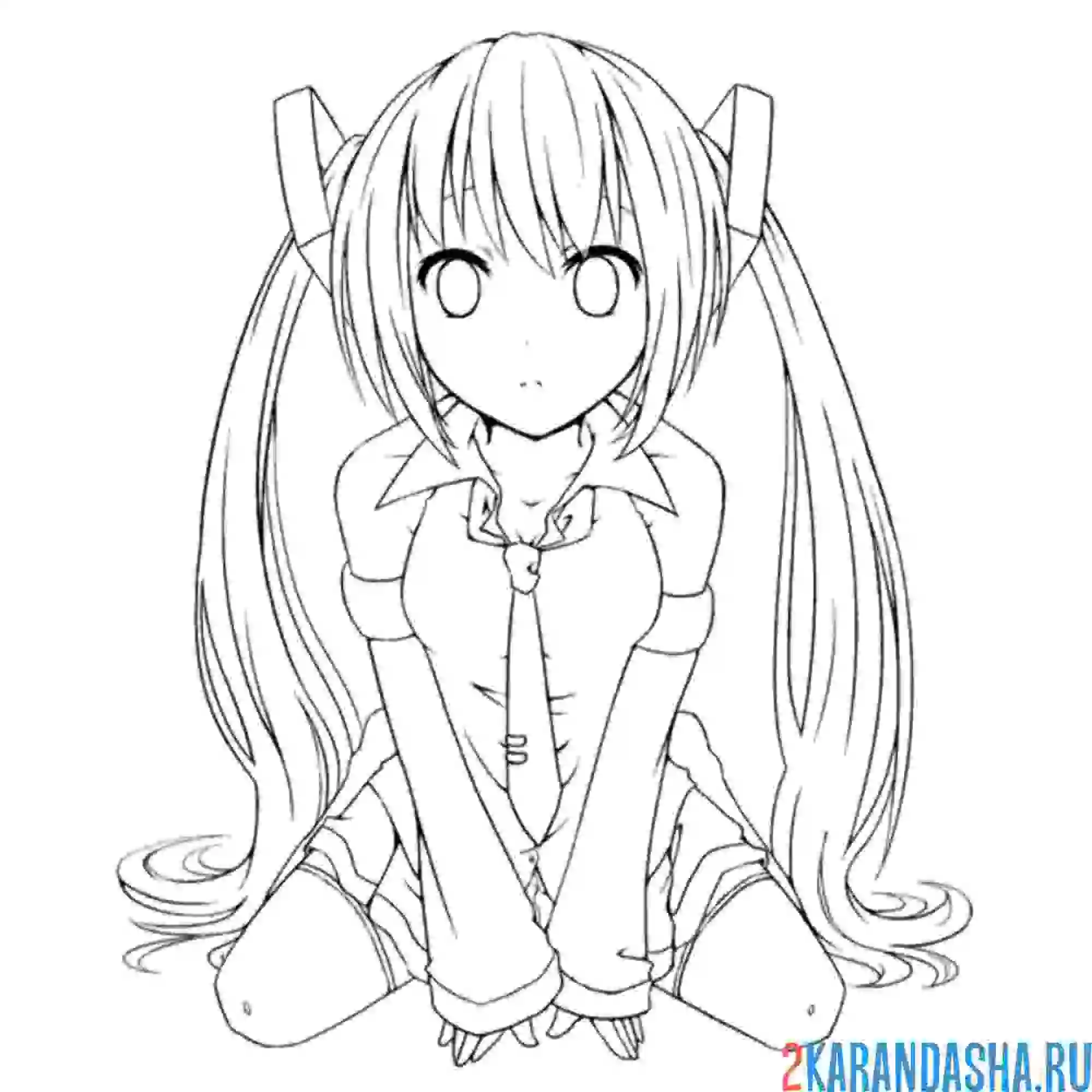 Раскраска мику хацунэ с большими глазами