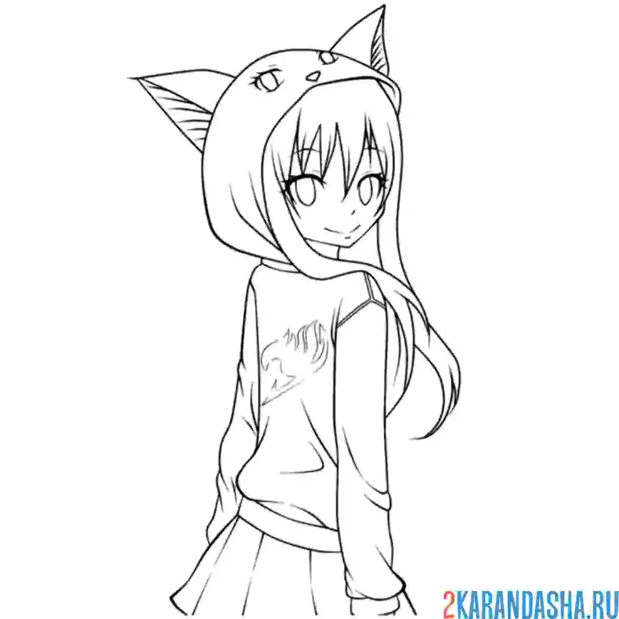 Раскраска неко аниме девушка