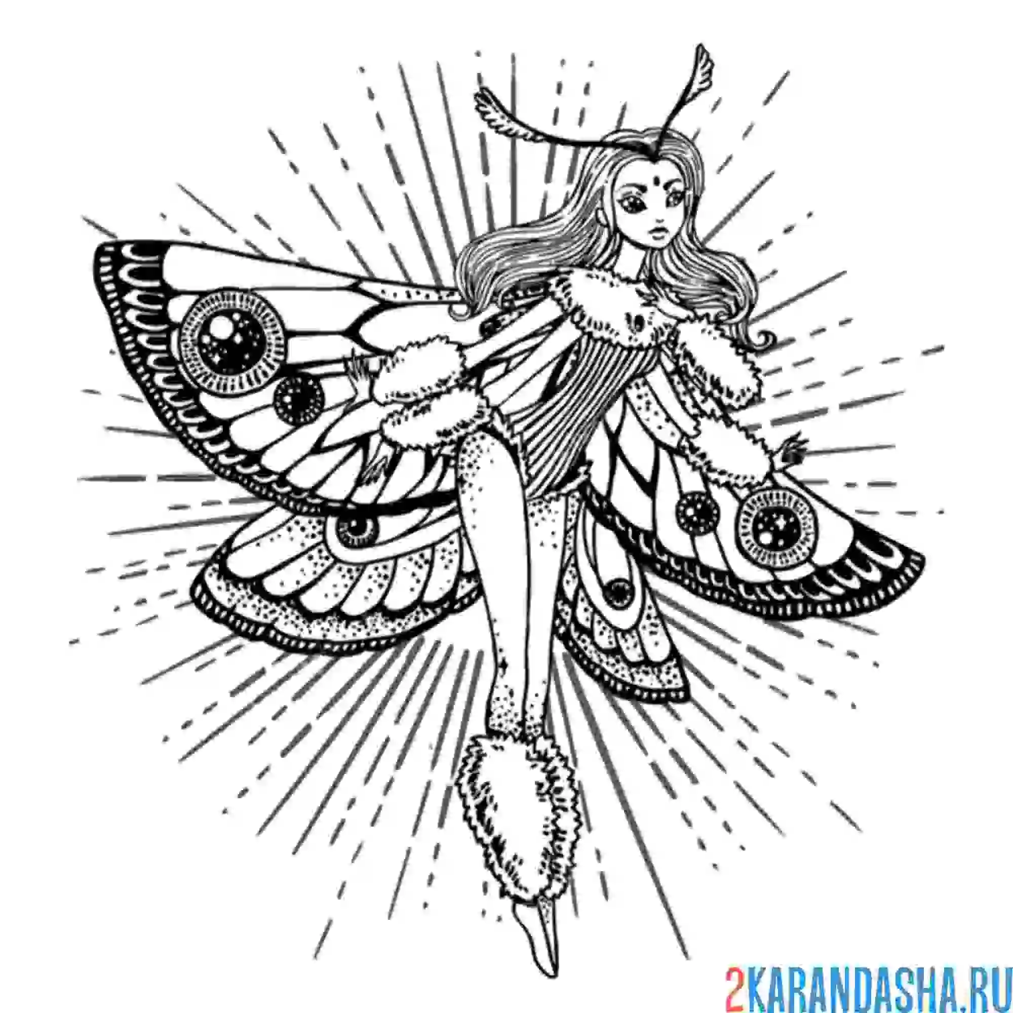 Раскраска аниме девушка-бабочка