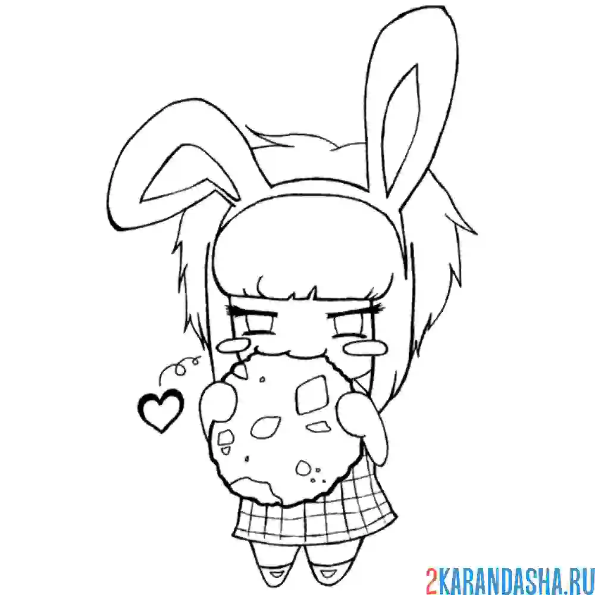 Раскраска аниме зайка ест печеньку