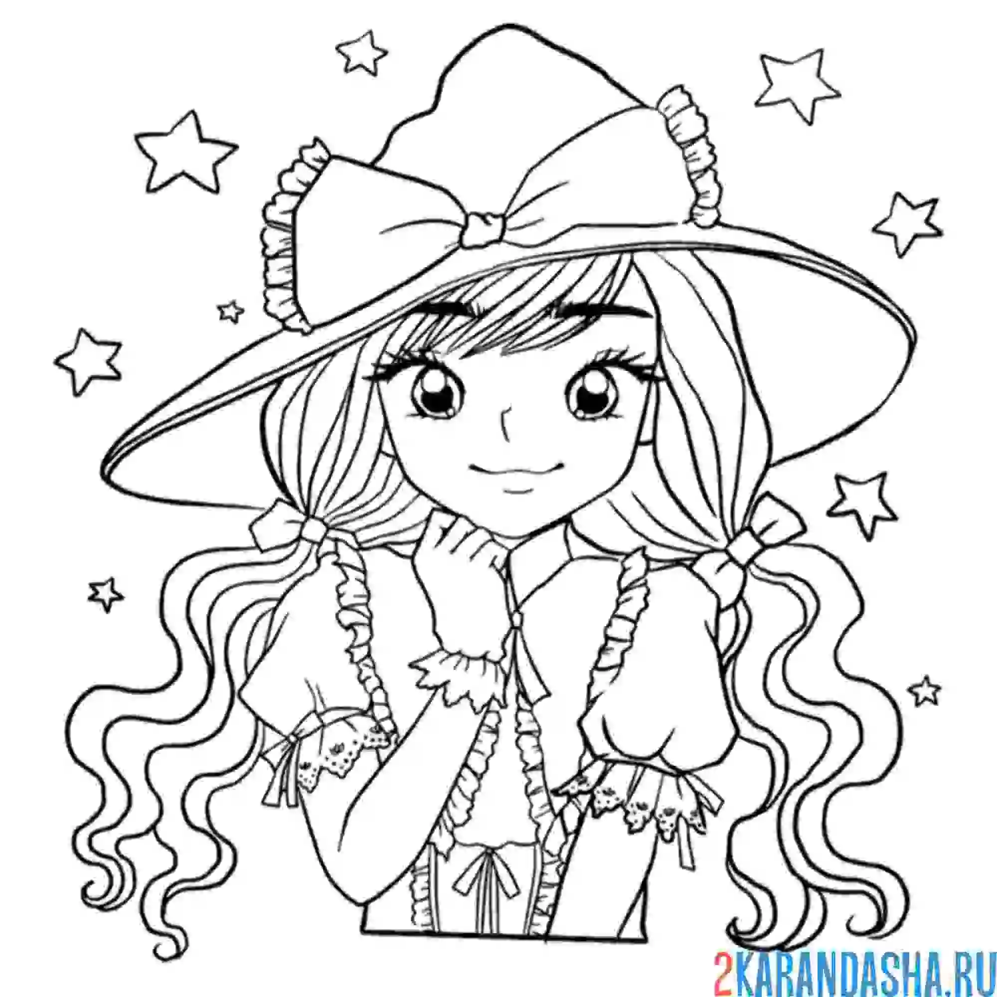 Раскраска аниме девушка в шляпе