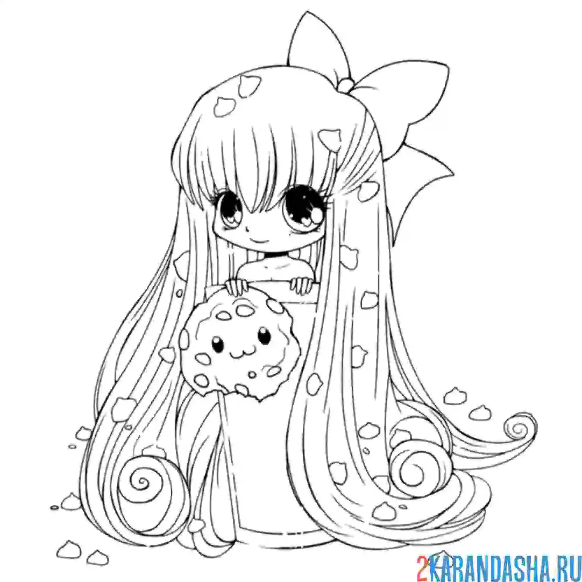 Раскраска аниме девочка с печенькой