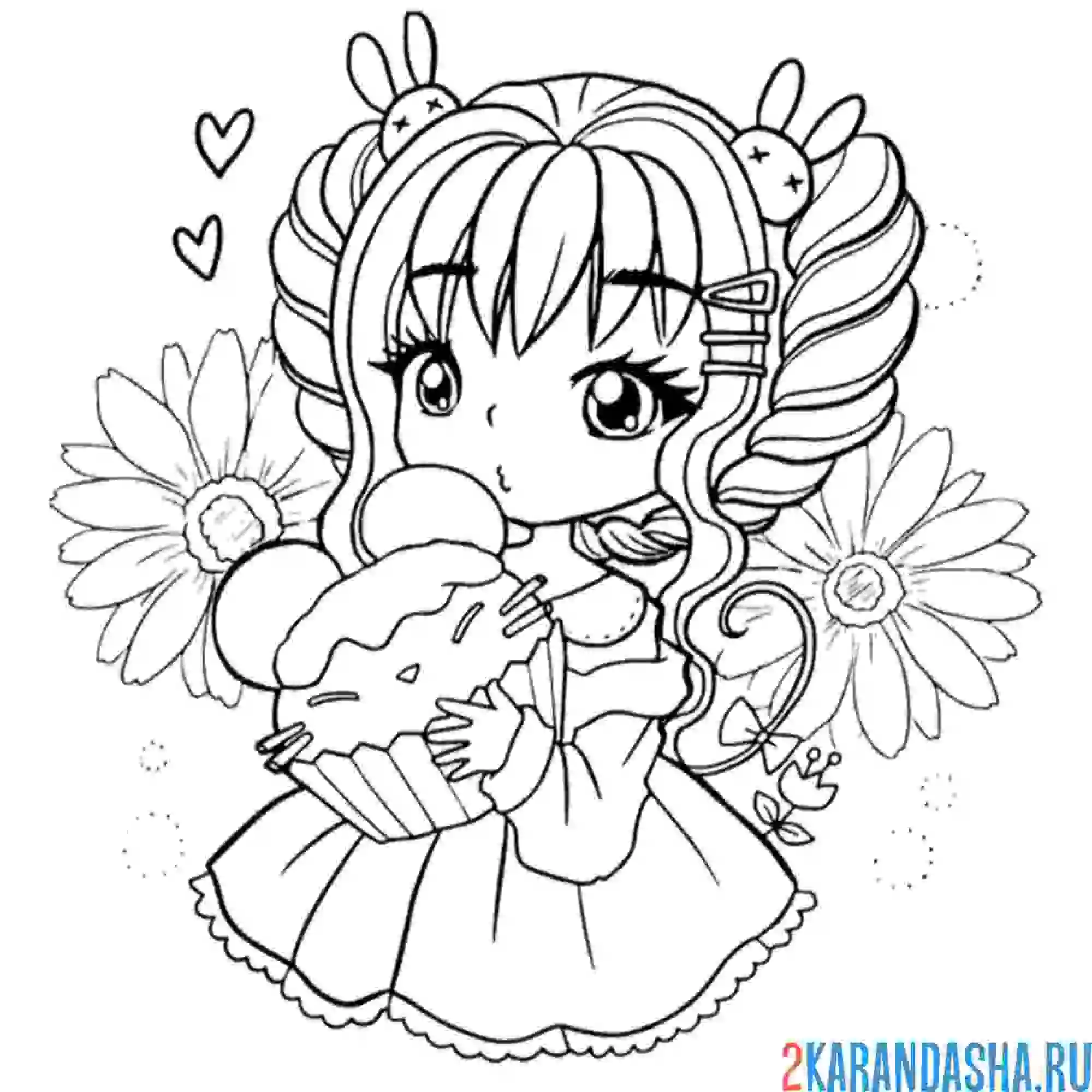 Раскраска аниме девушка с кексом