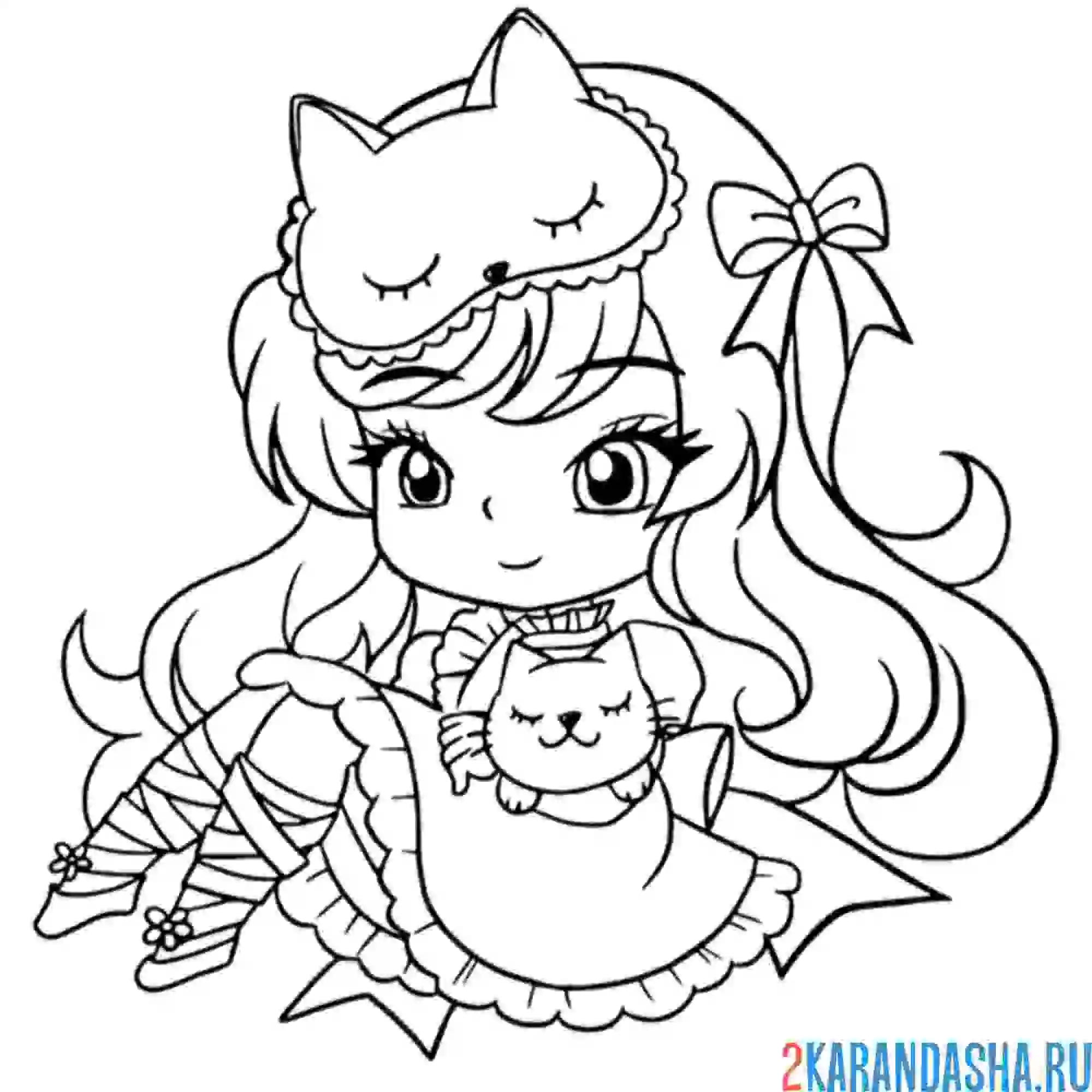 Раскраска аниме девочка с кошечкой