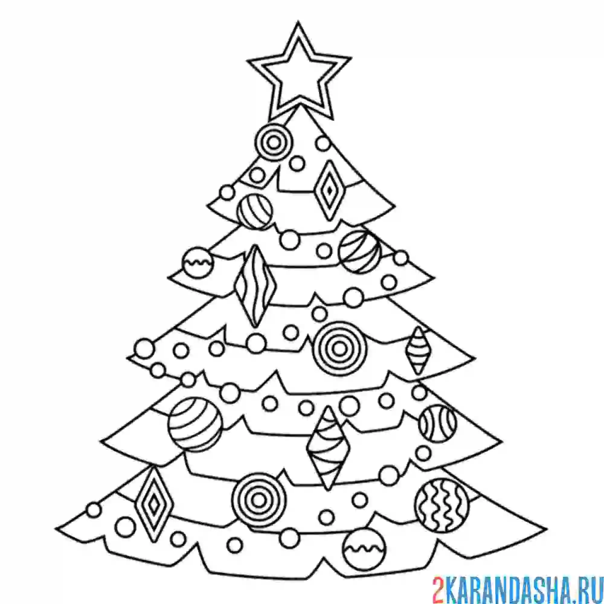 Раскраска новогодняя елка в елочных игрушках