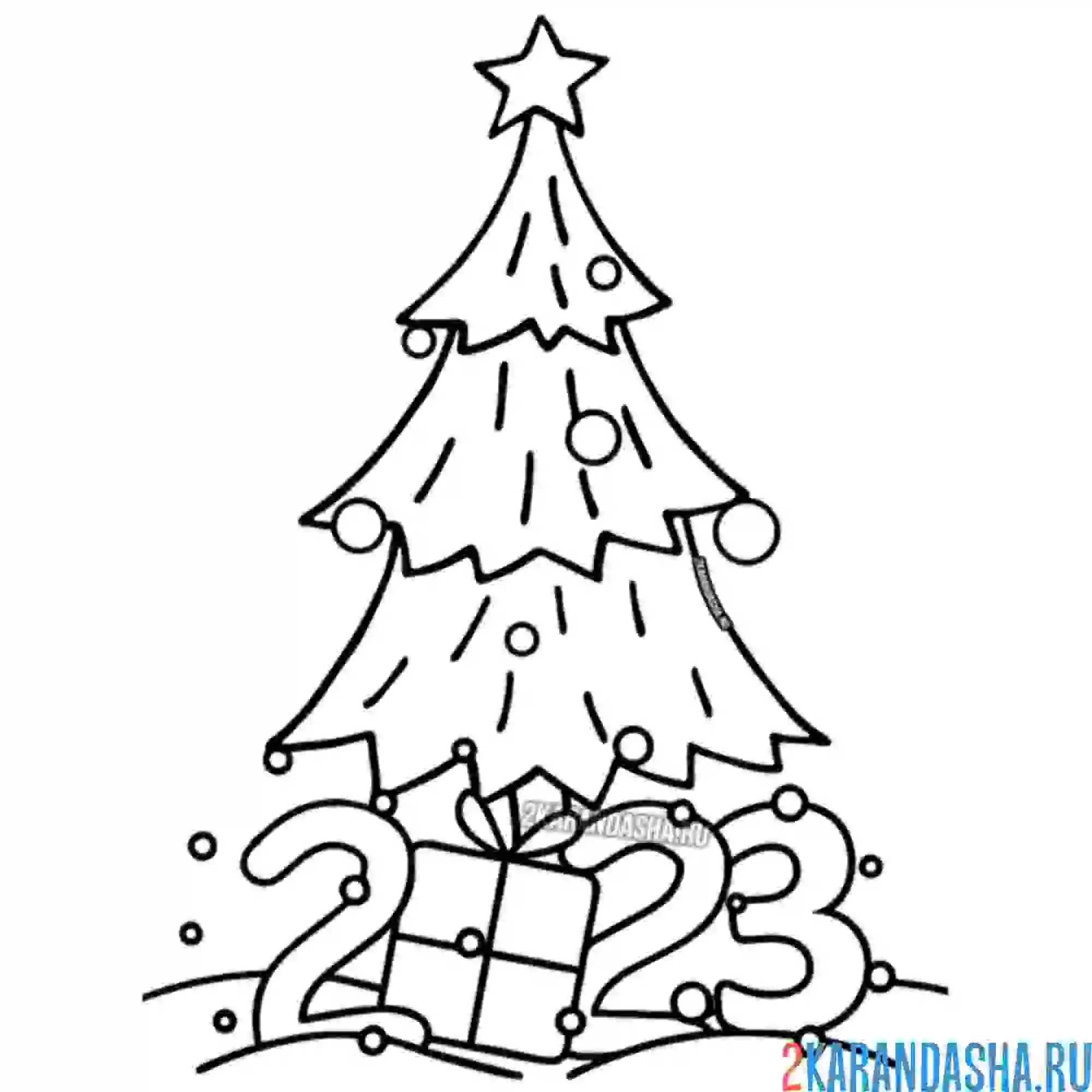 Раскраска 2023 новый год елка