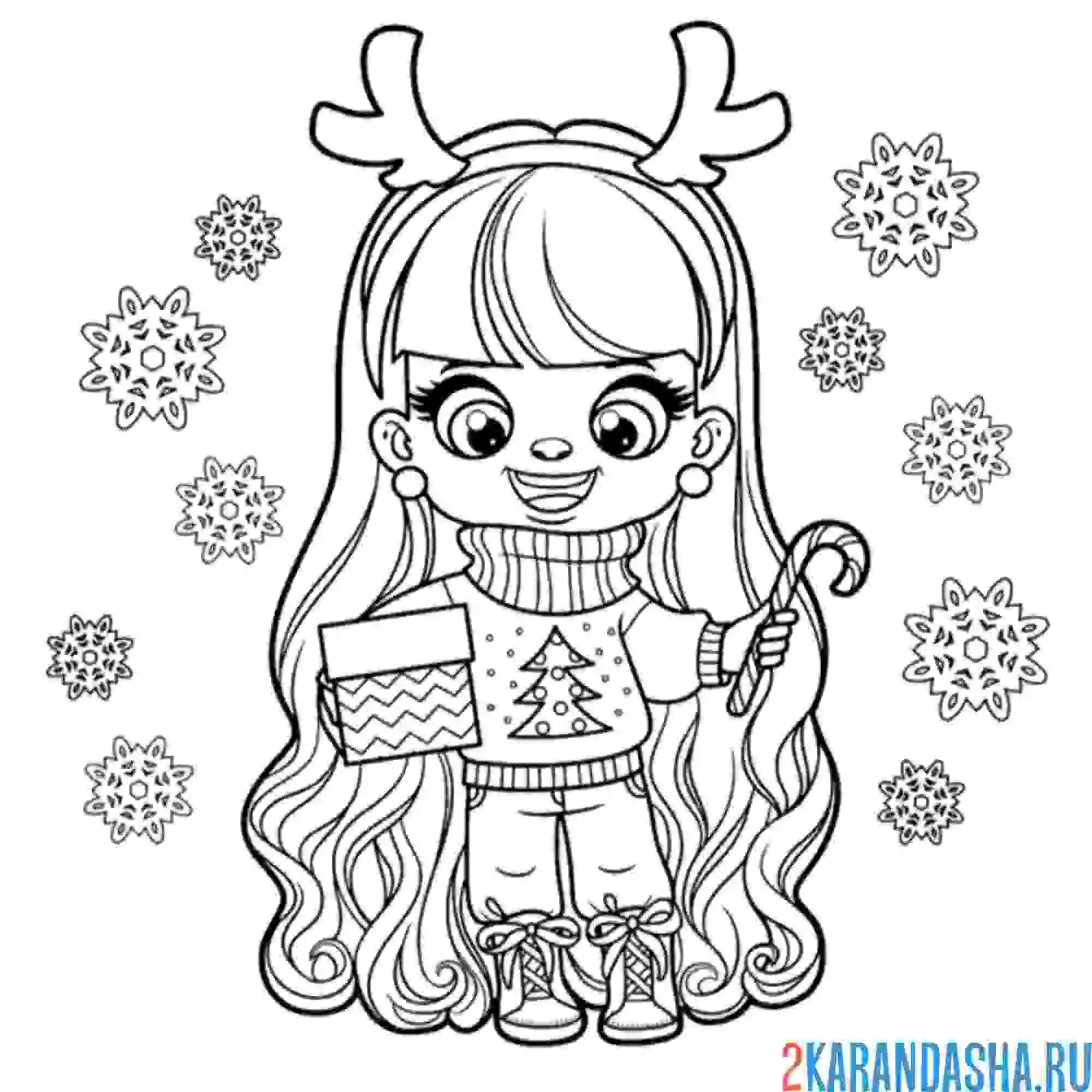 Раскраска новогодняя девочка