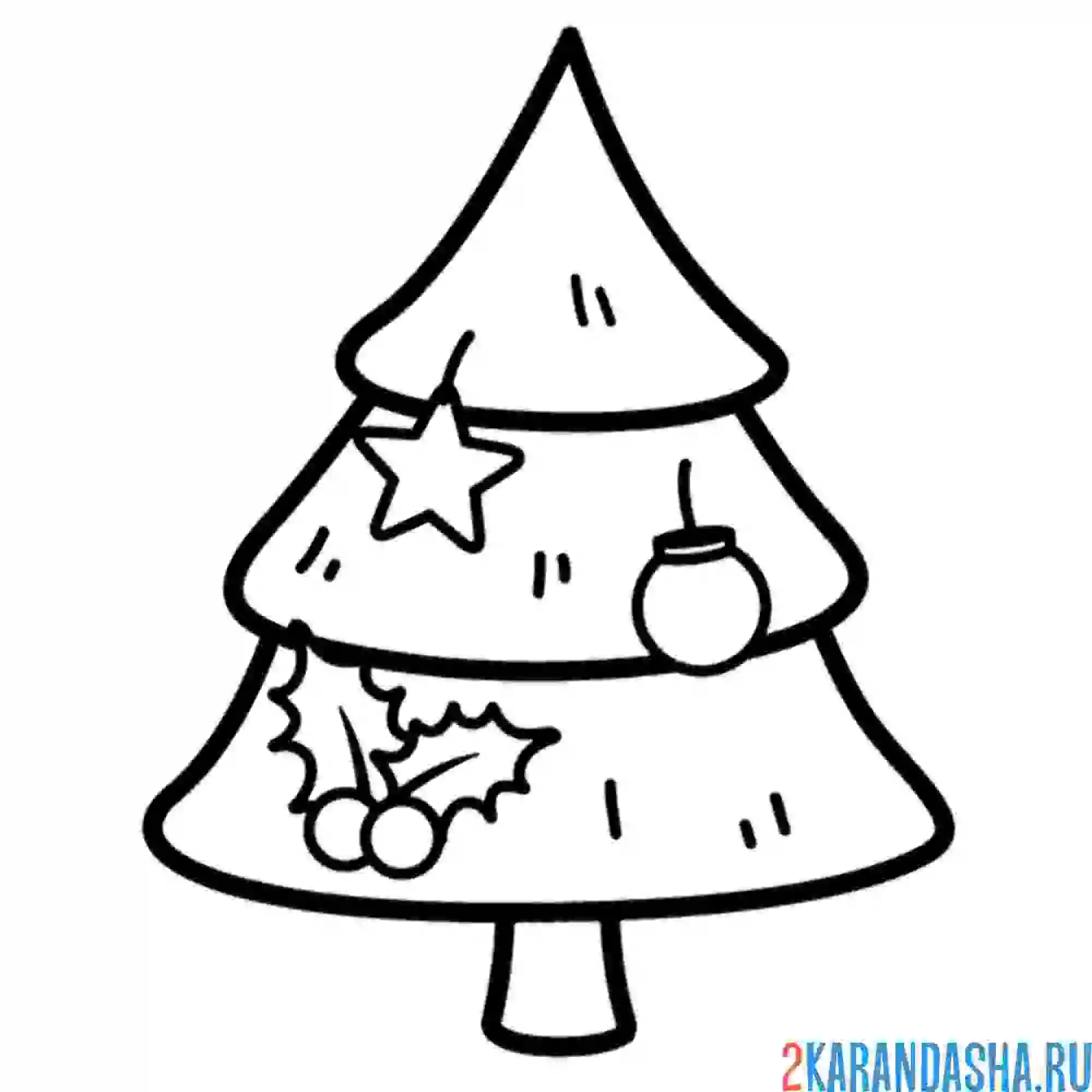 Раскраска маленькая новогодняя елка с игрушками