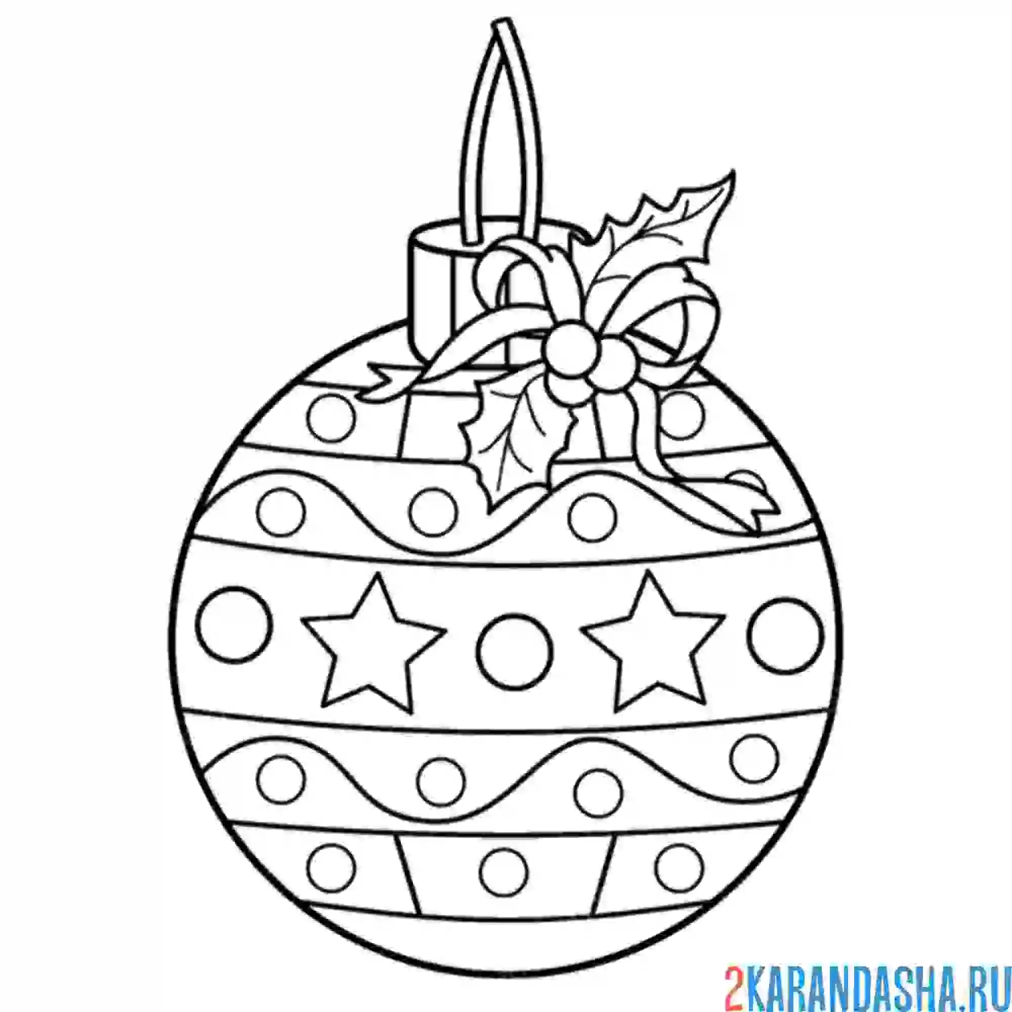 Раскраска новогодний шар с рисунком и бантиком