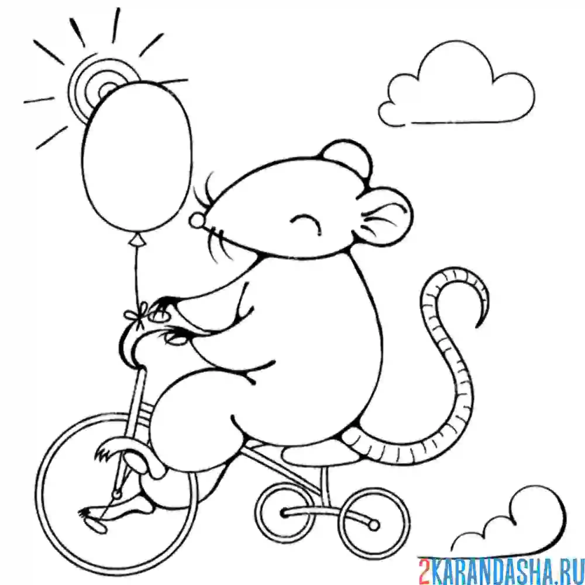 Раскраска мышка с шариком
