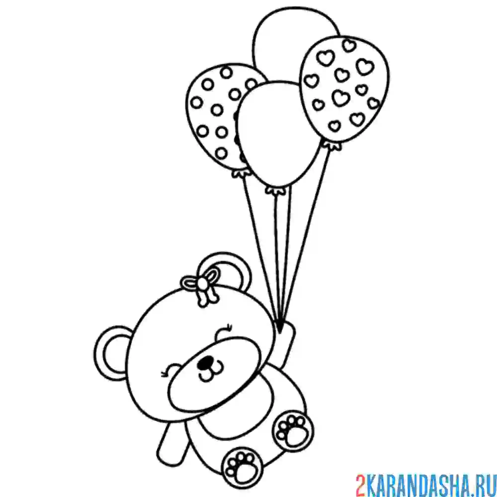 Раскраска мишка на воздушных шариках