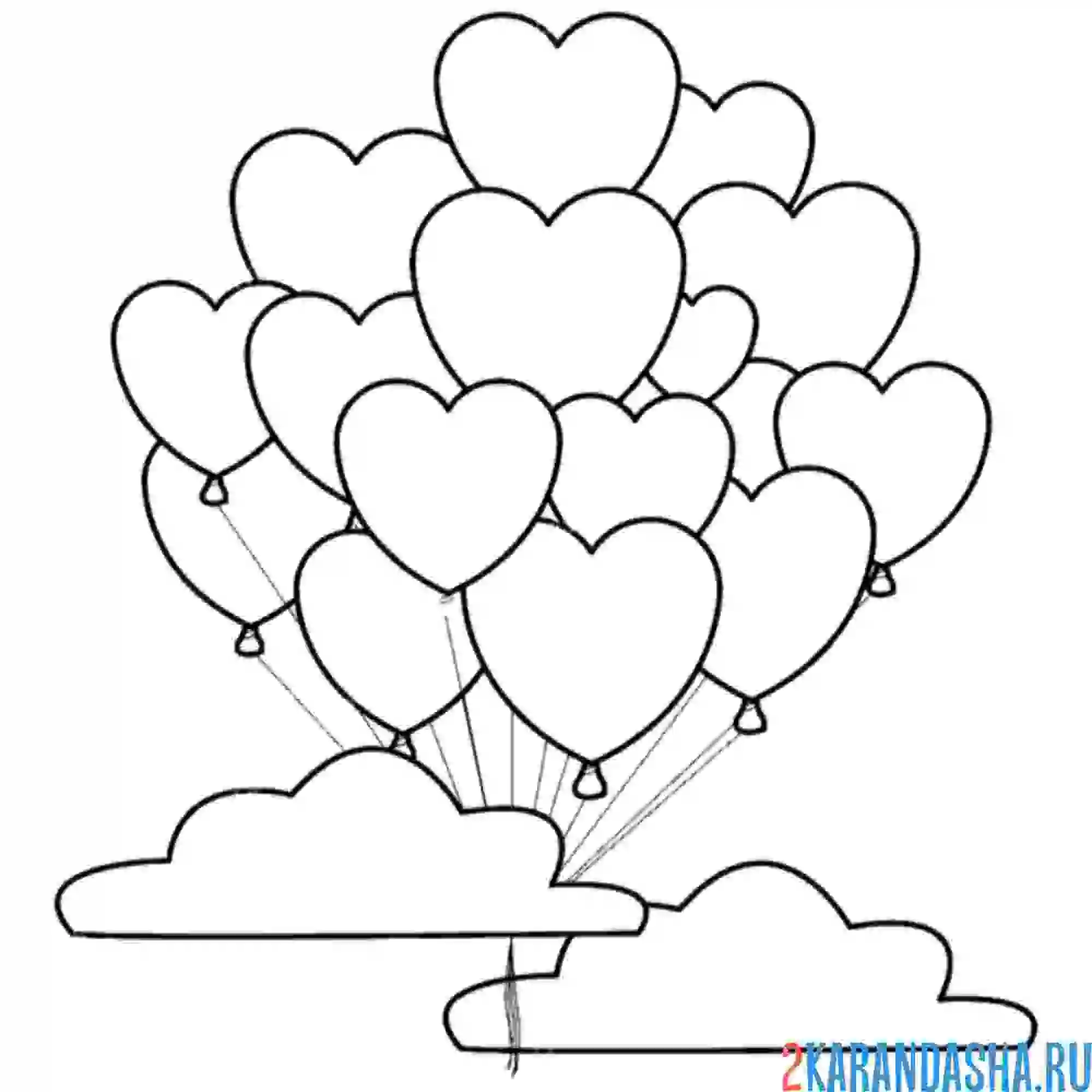 Раскраска воздушные шарики в небе