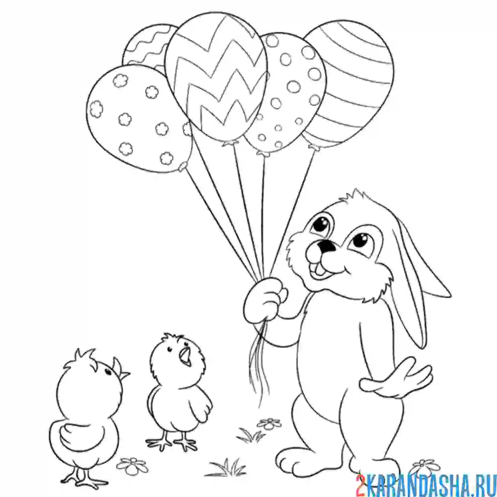Раскраска зайчик с воздушными шарами