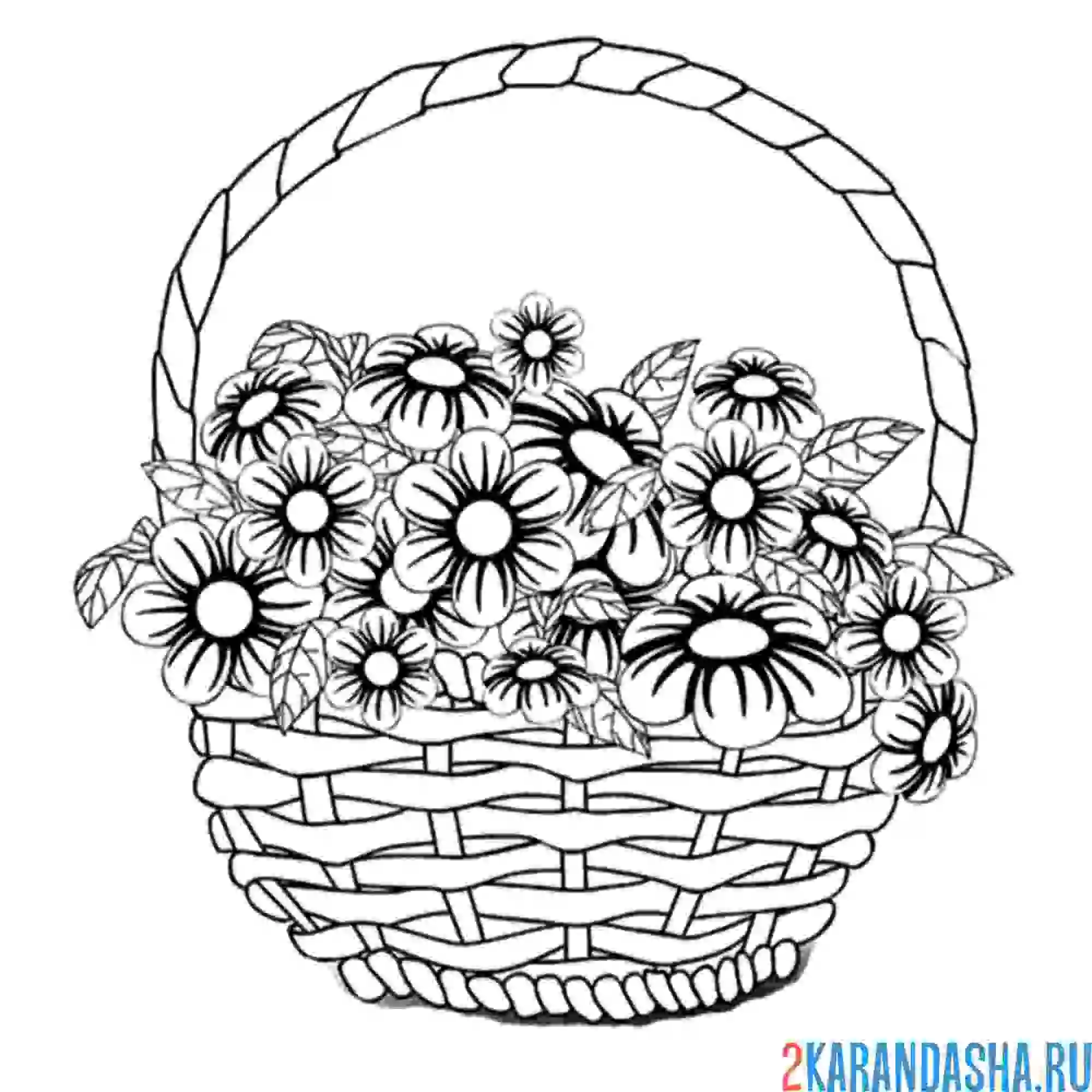 Раскраска корзина с цветами натюрморт
