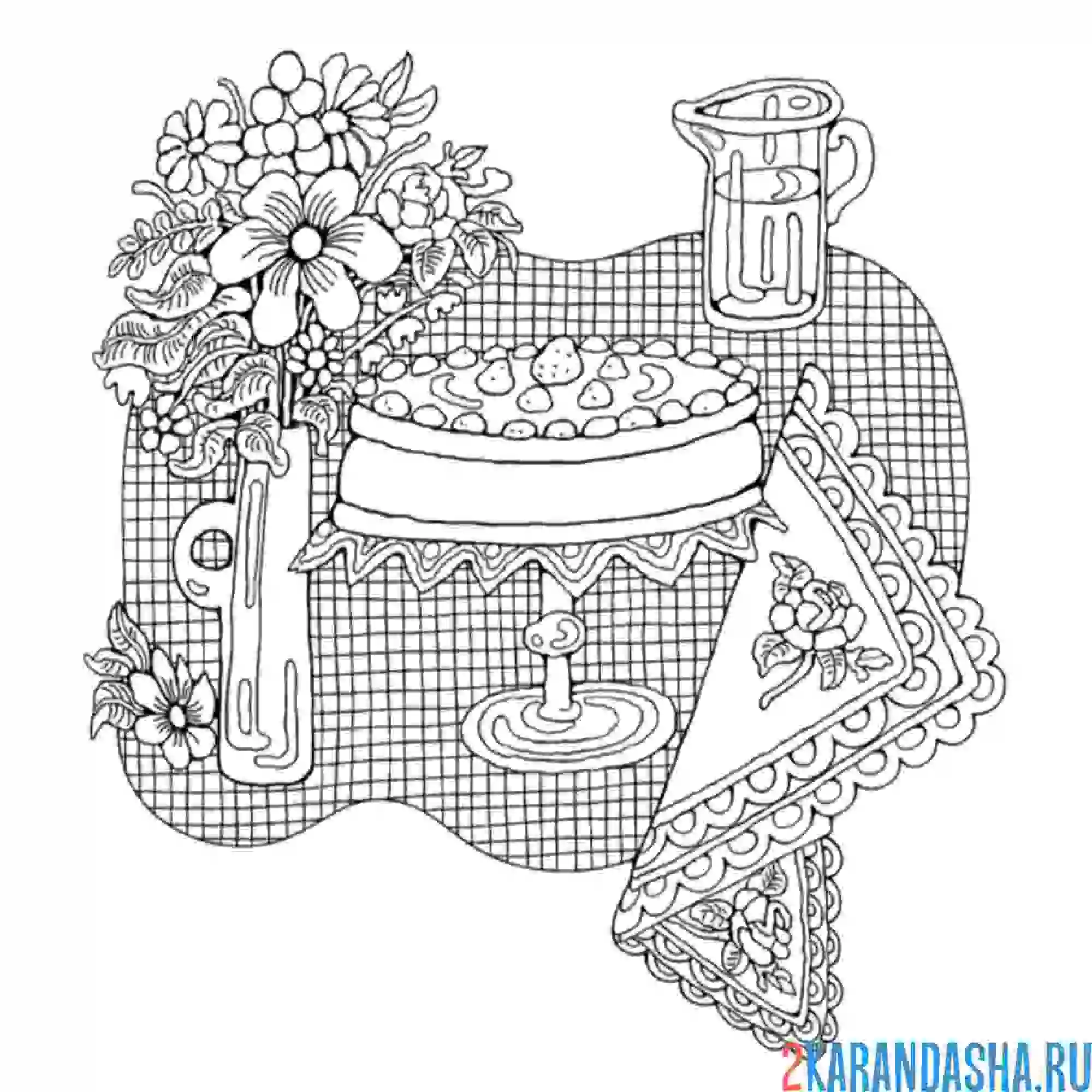 Раскраска торт с цветами