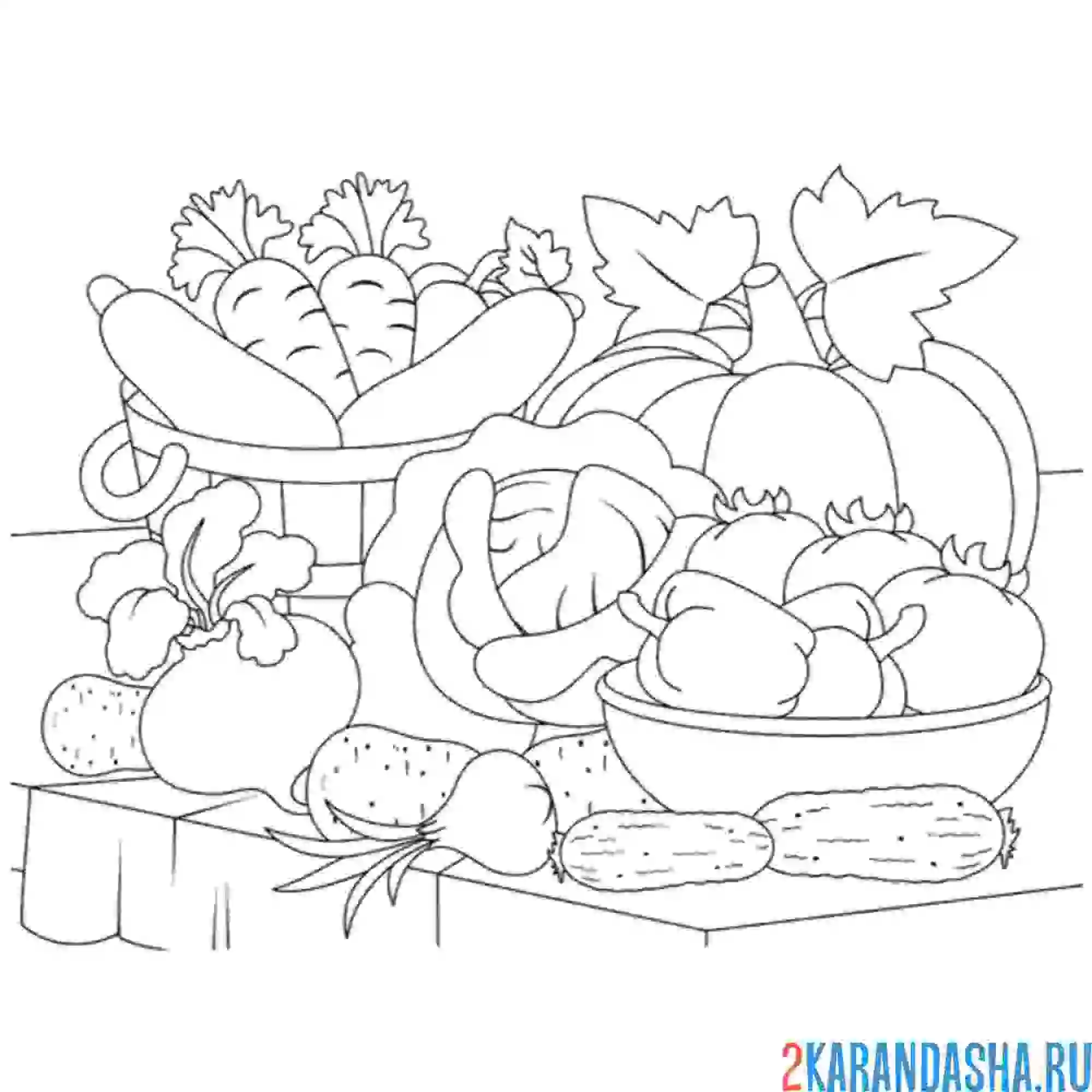 Раскраска натюрморт овощи