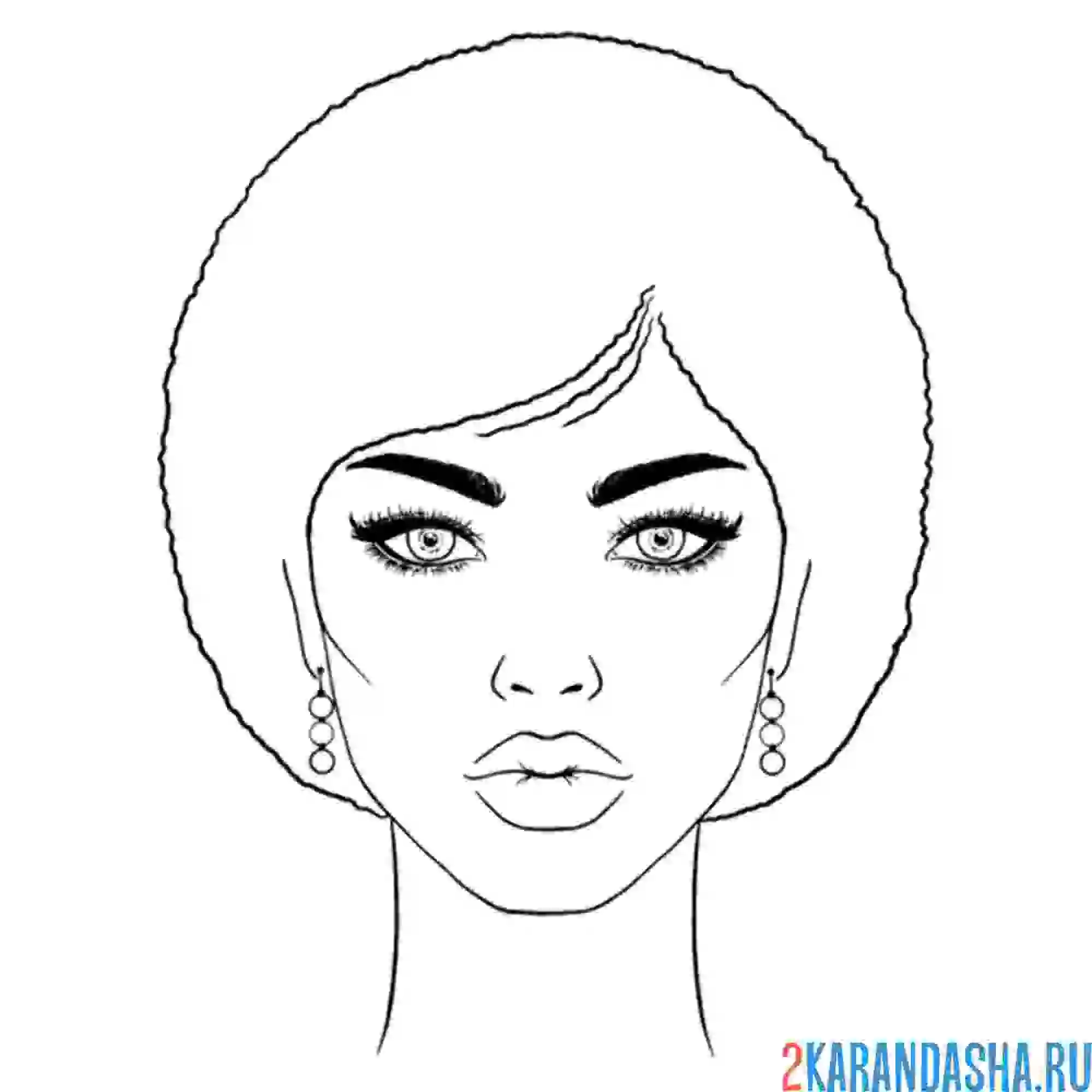 Раскраска девушка с пышными волосами