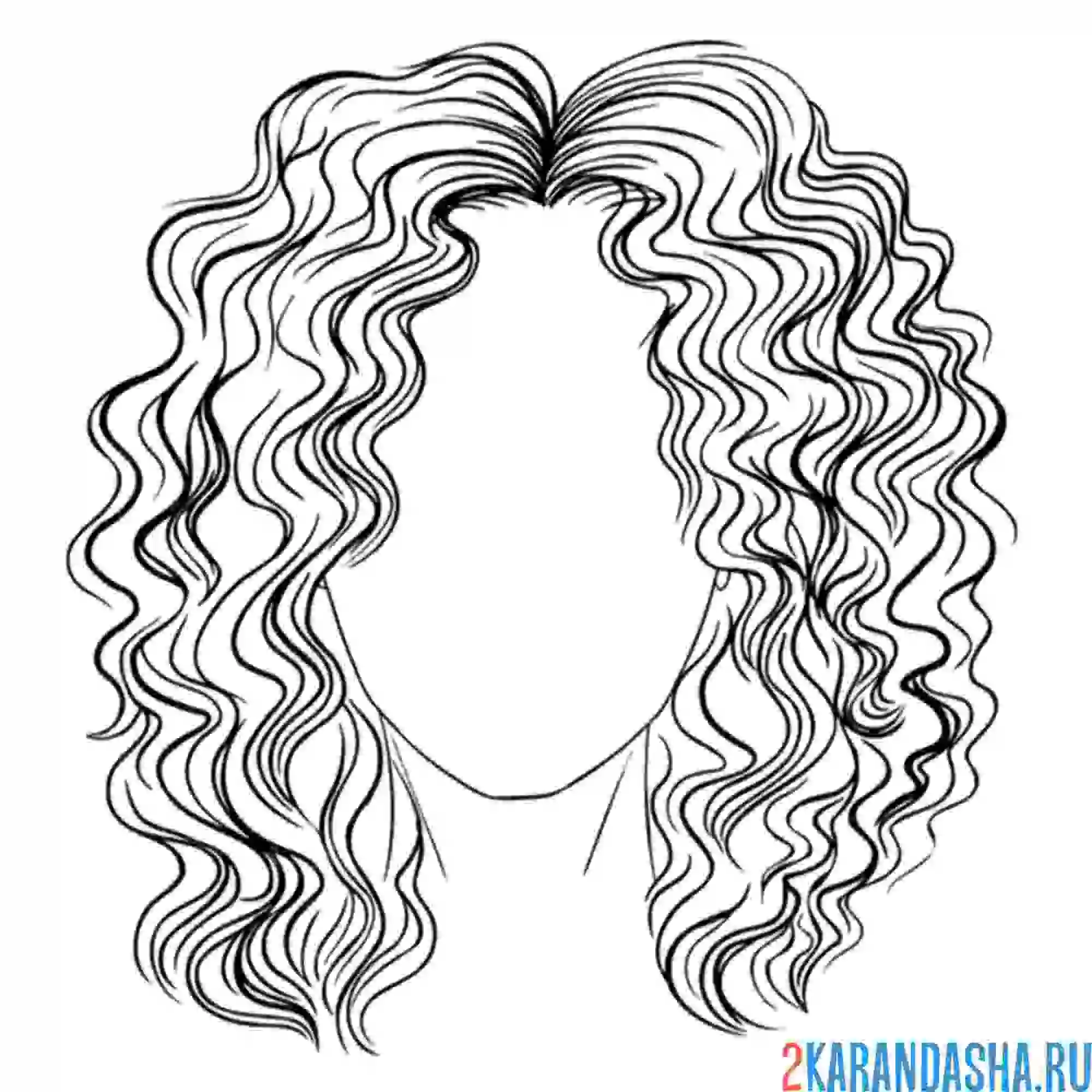 Раскраска девушка без лица с волнистыми волосами