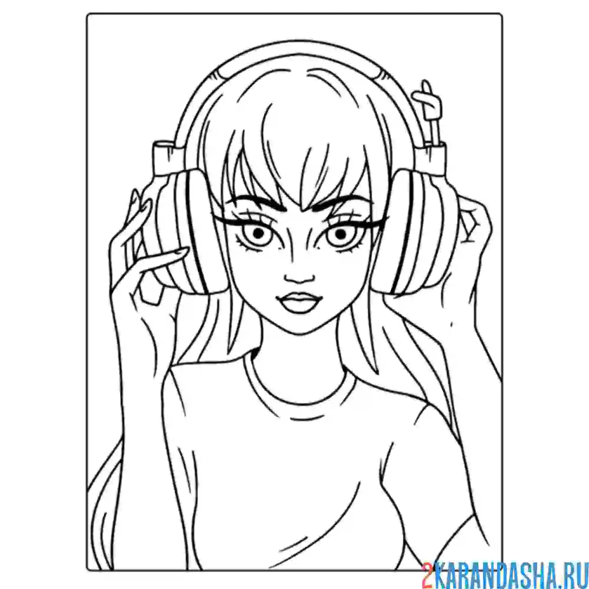 Раскраска девушка в наушниках
