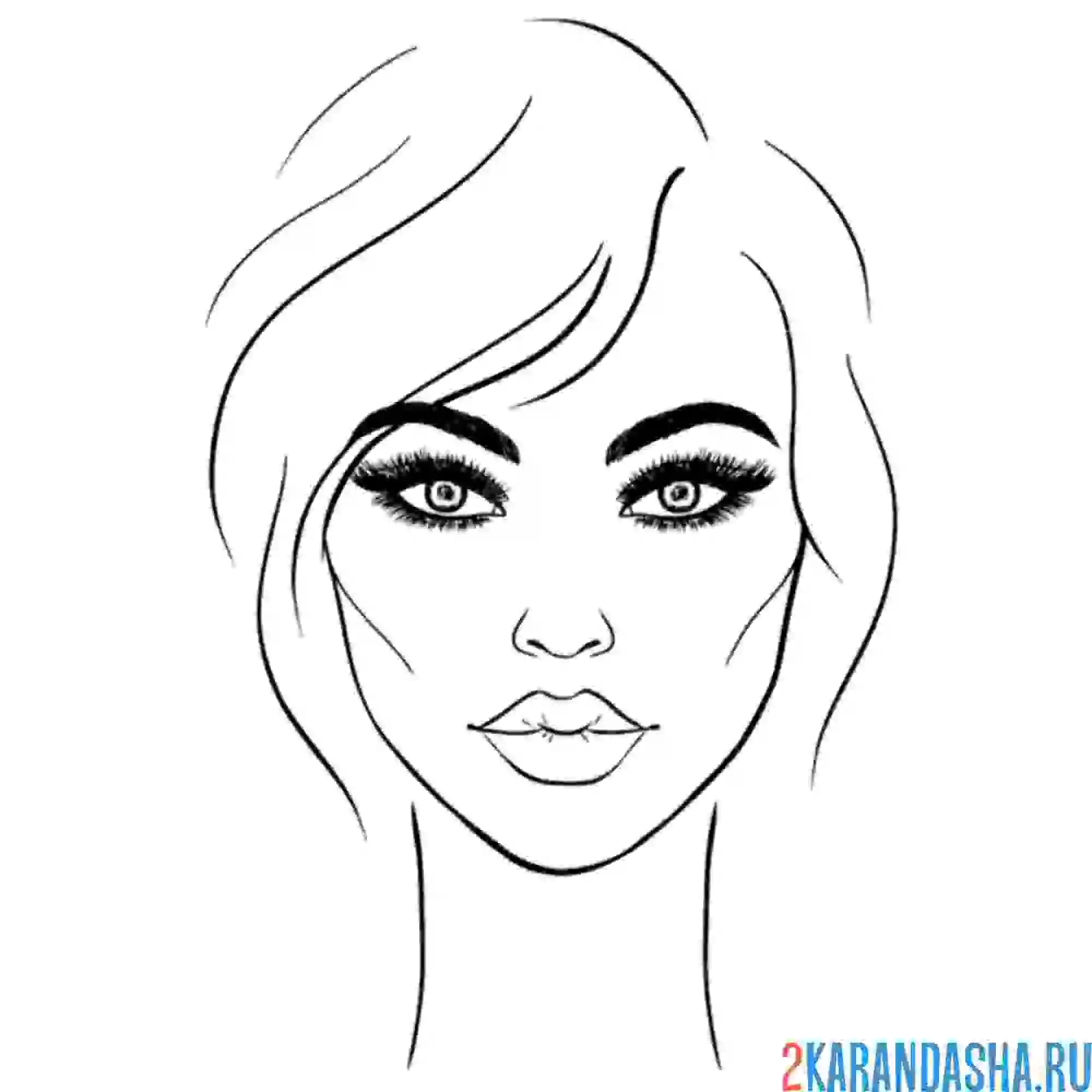 Раскраска серьезное лицо девушки с макияжем