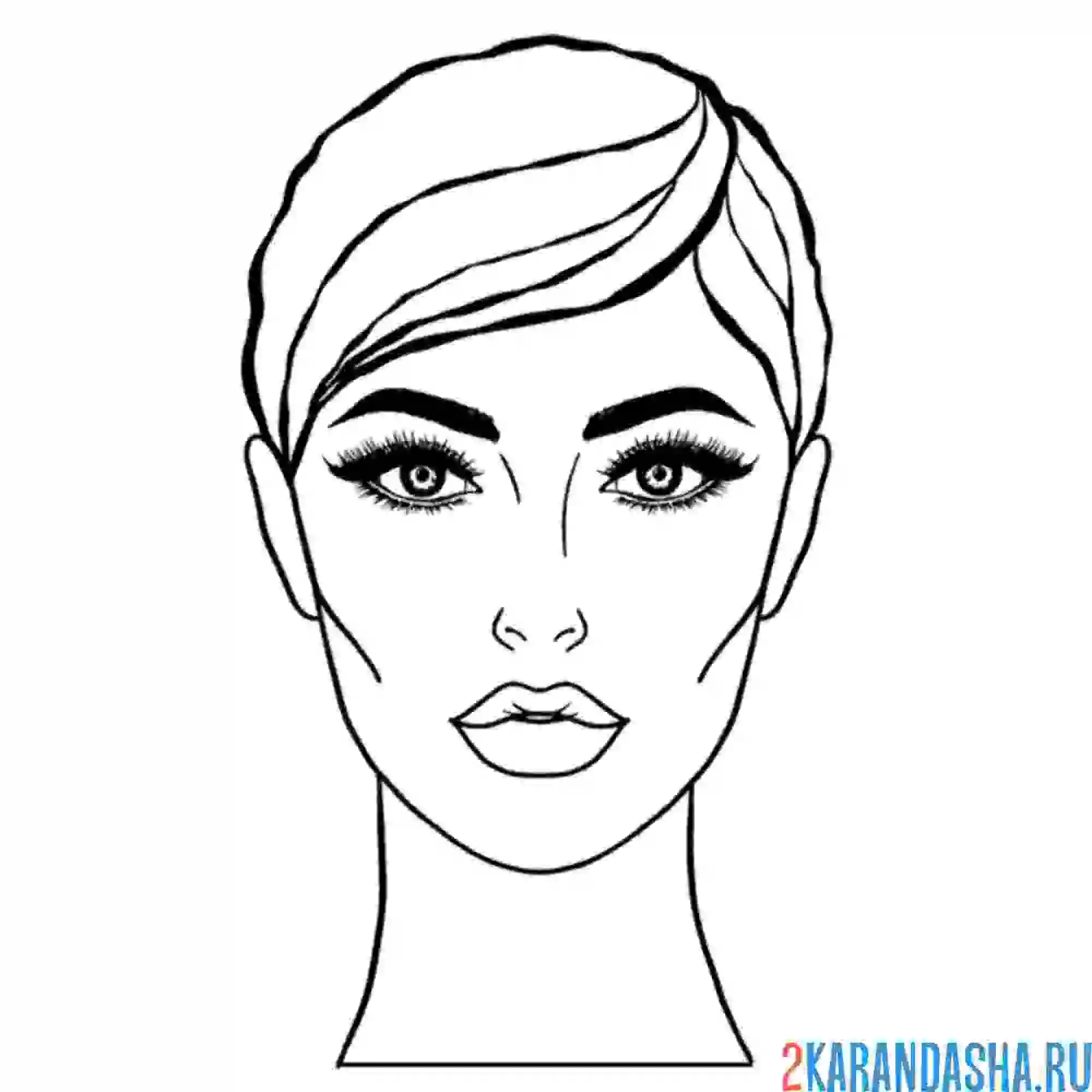 Раскраска лицо девушки с короткой прической