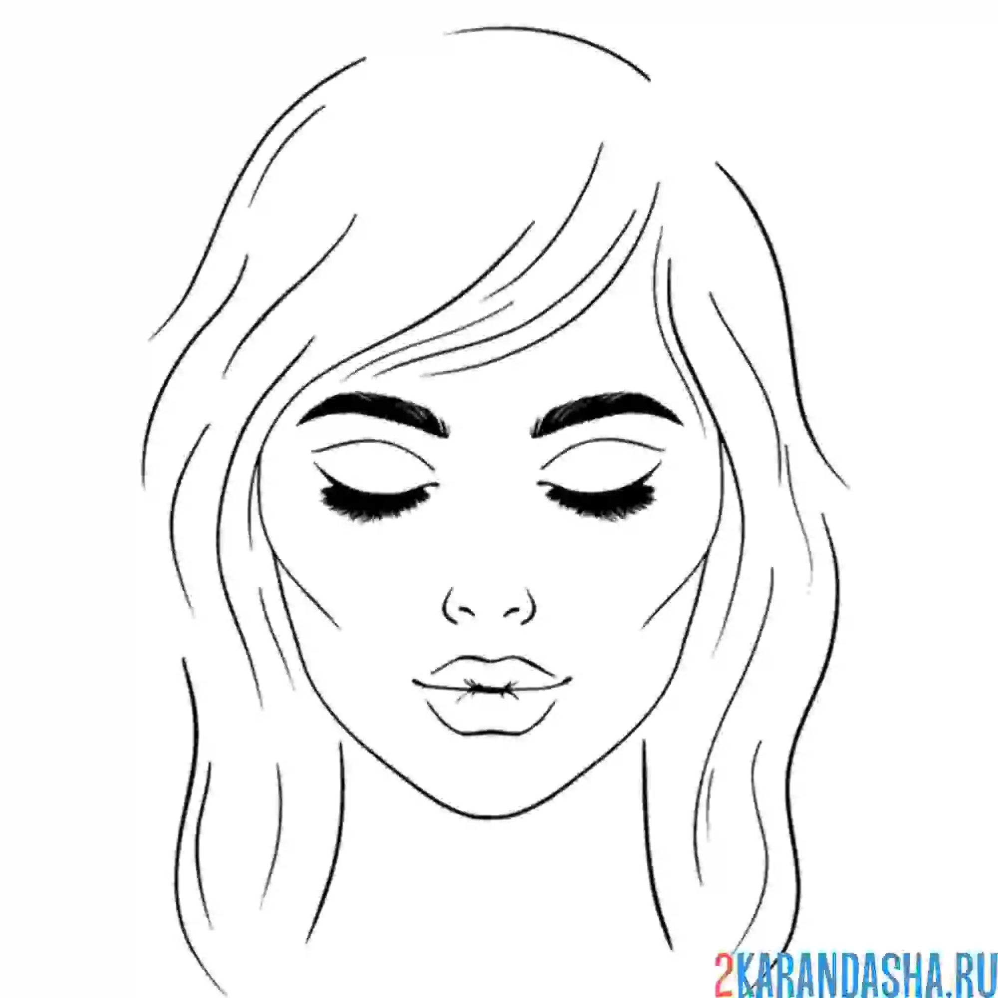 Раскраска лицо девушки глаза закрыты