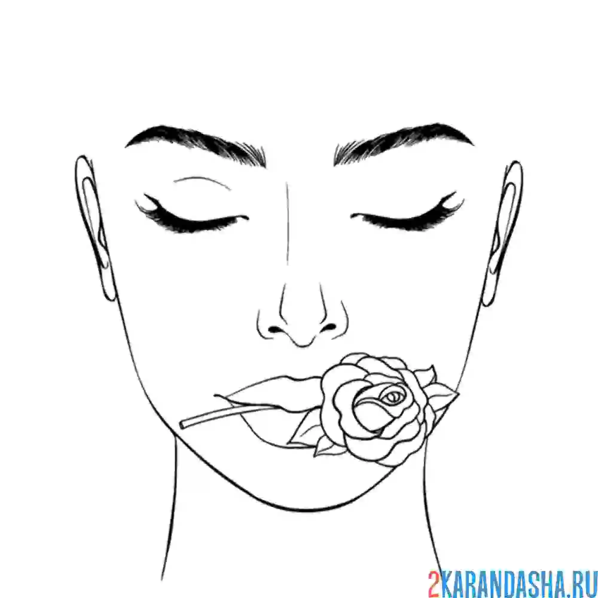 Раскраска лицо девушки с розой во рту