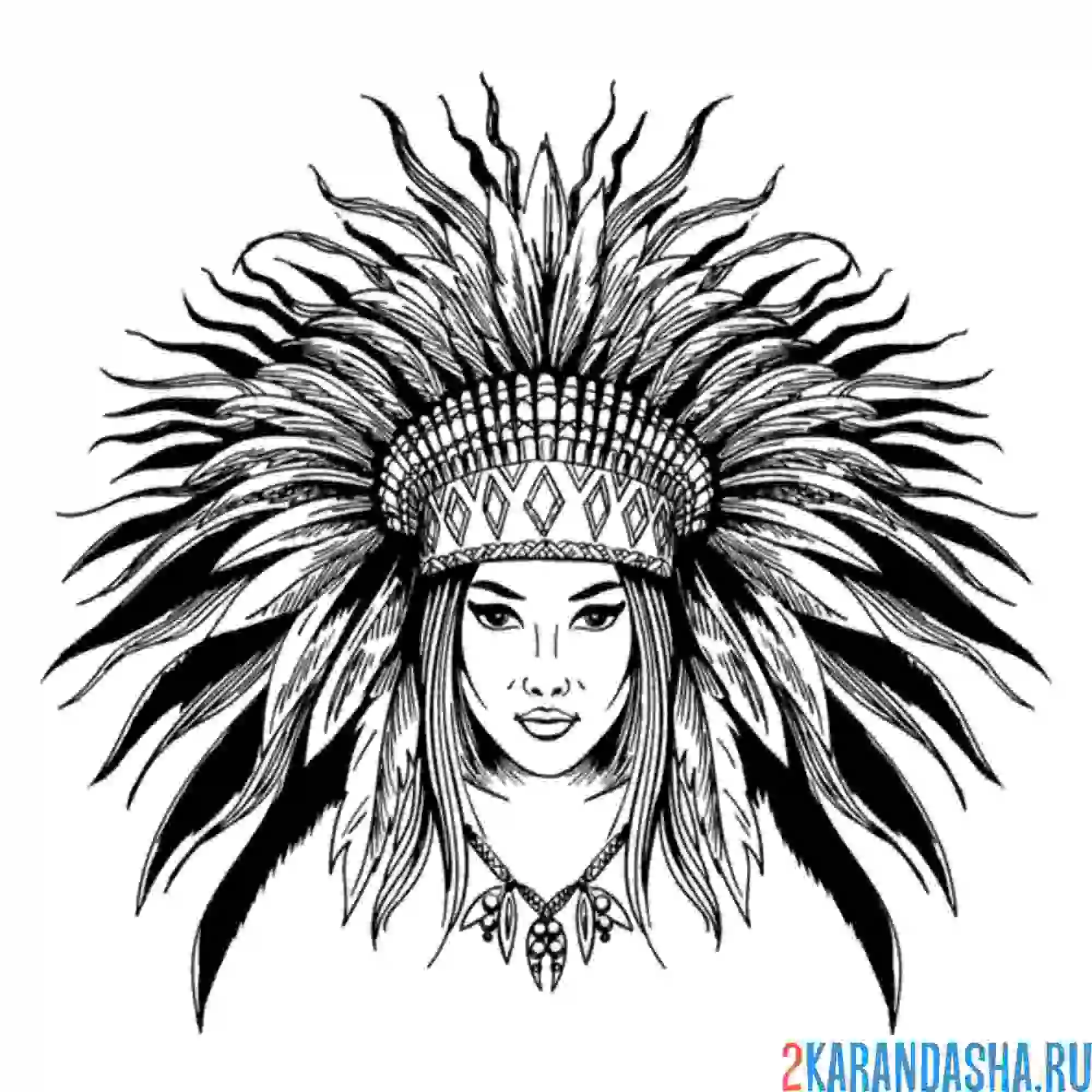 Раскраска девушка индеец