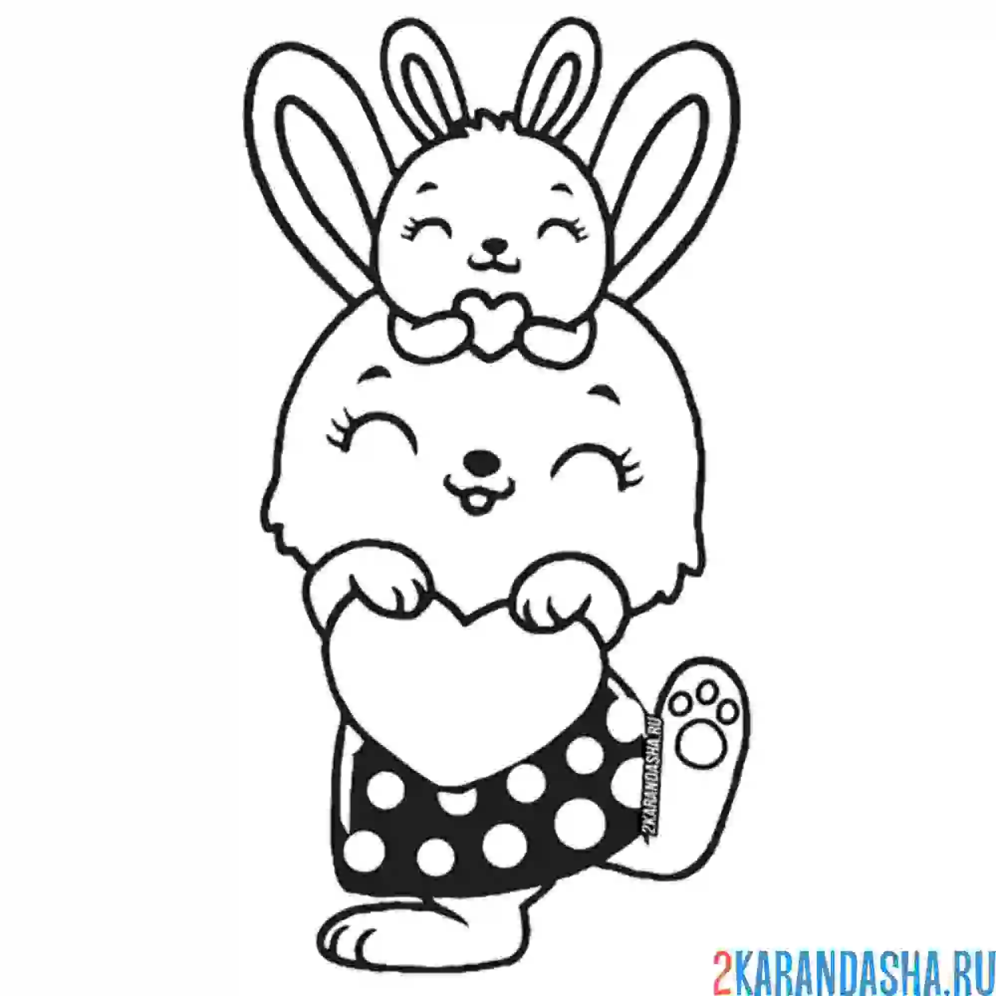 Раскраска милая зайка с малышом