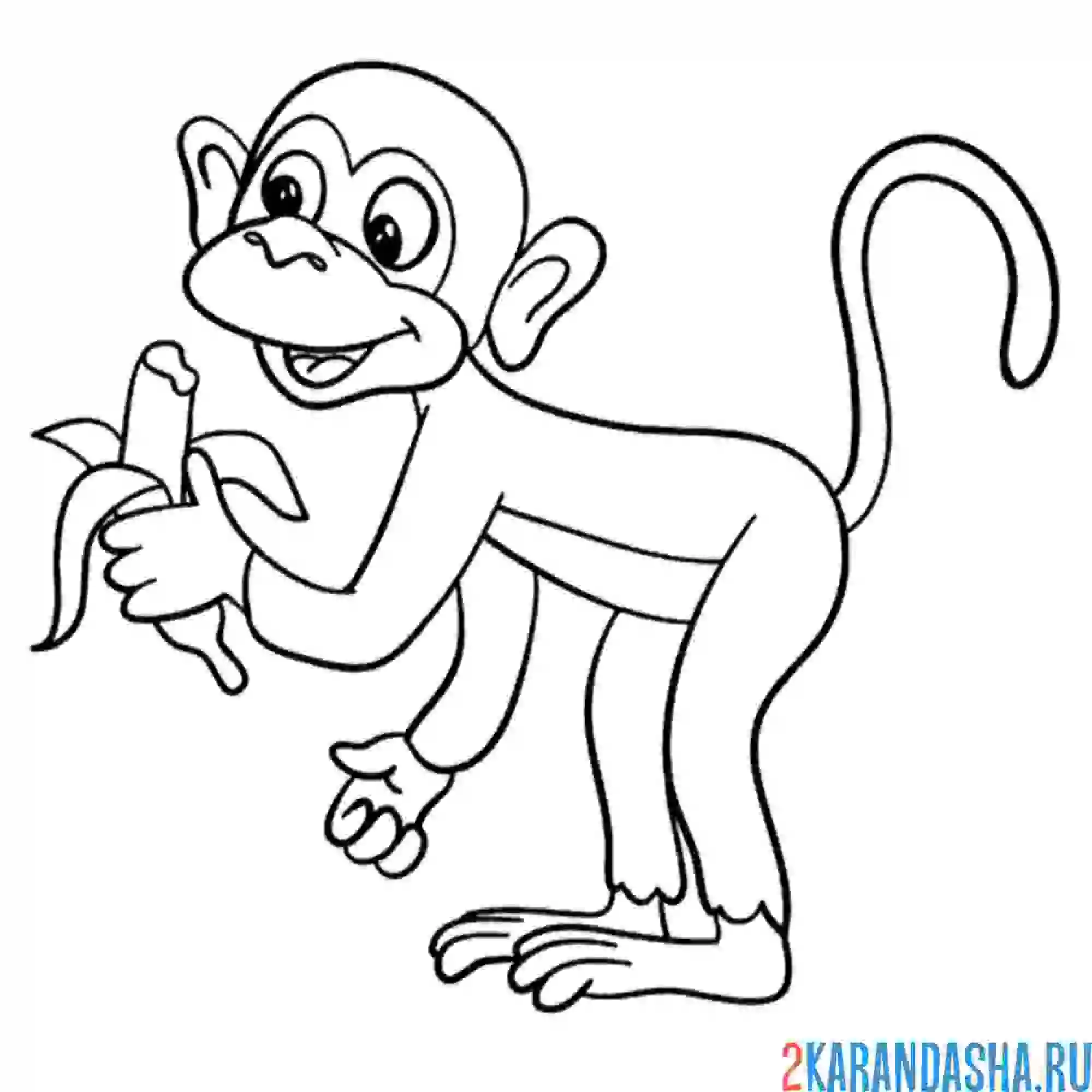 Раскраска обезьянка и бананчик