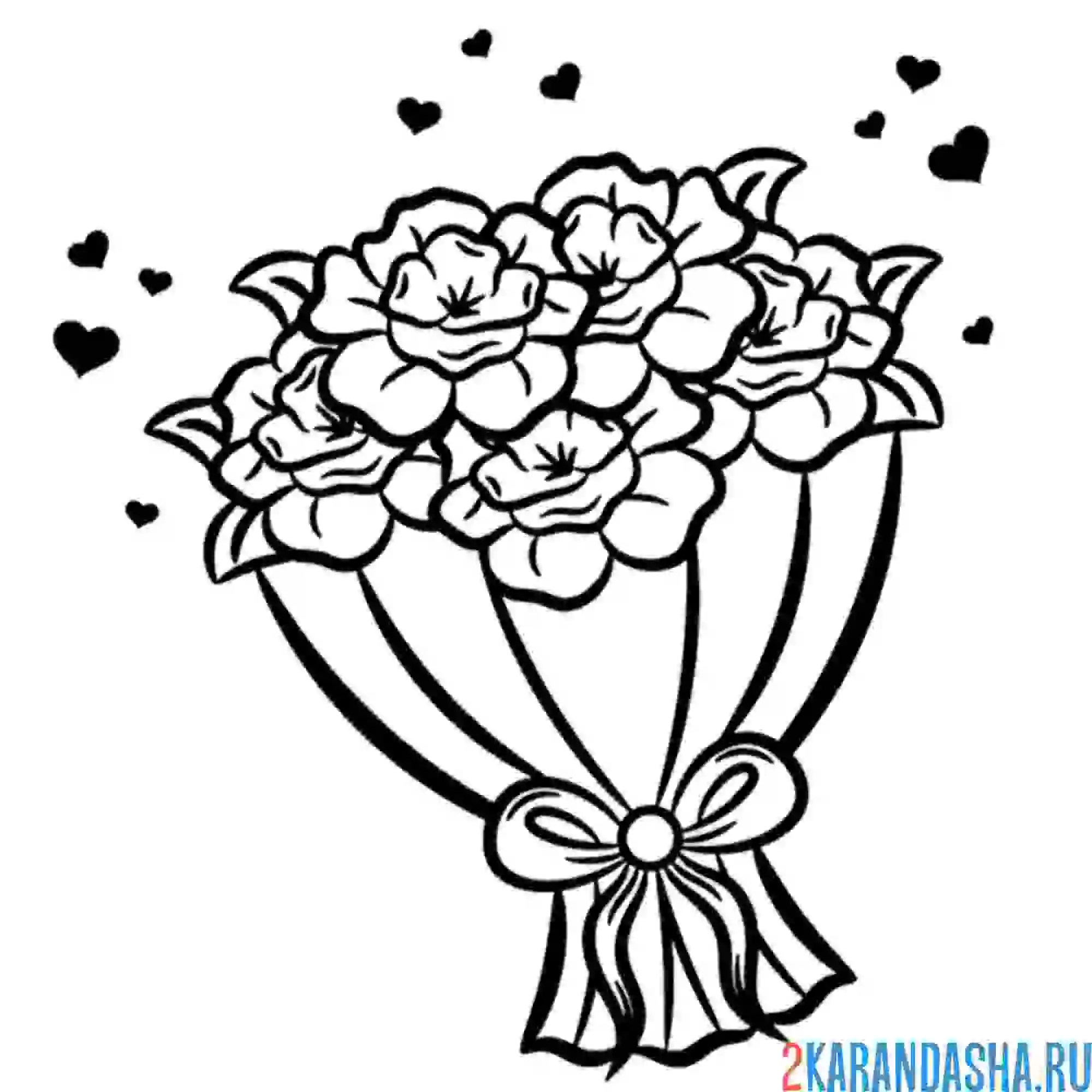 Раскраска букет с бантом