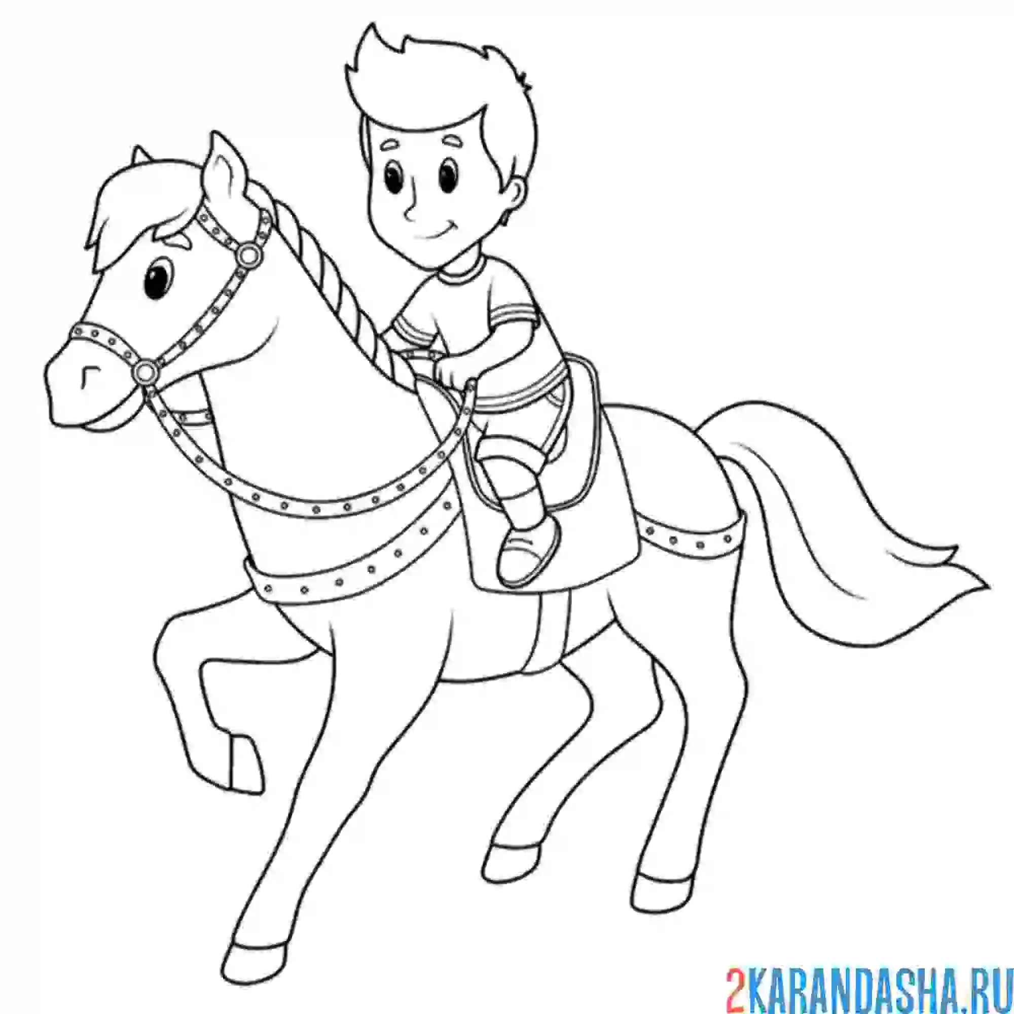 Раскраска лошадь с мальчиком