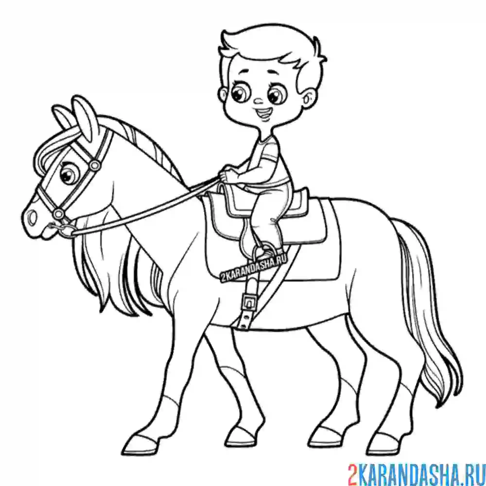 Раскраска мальчик на лошади