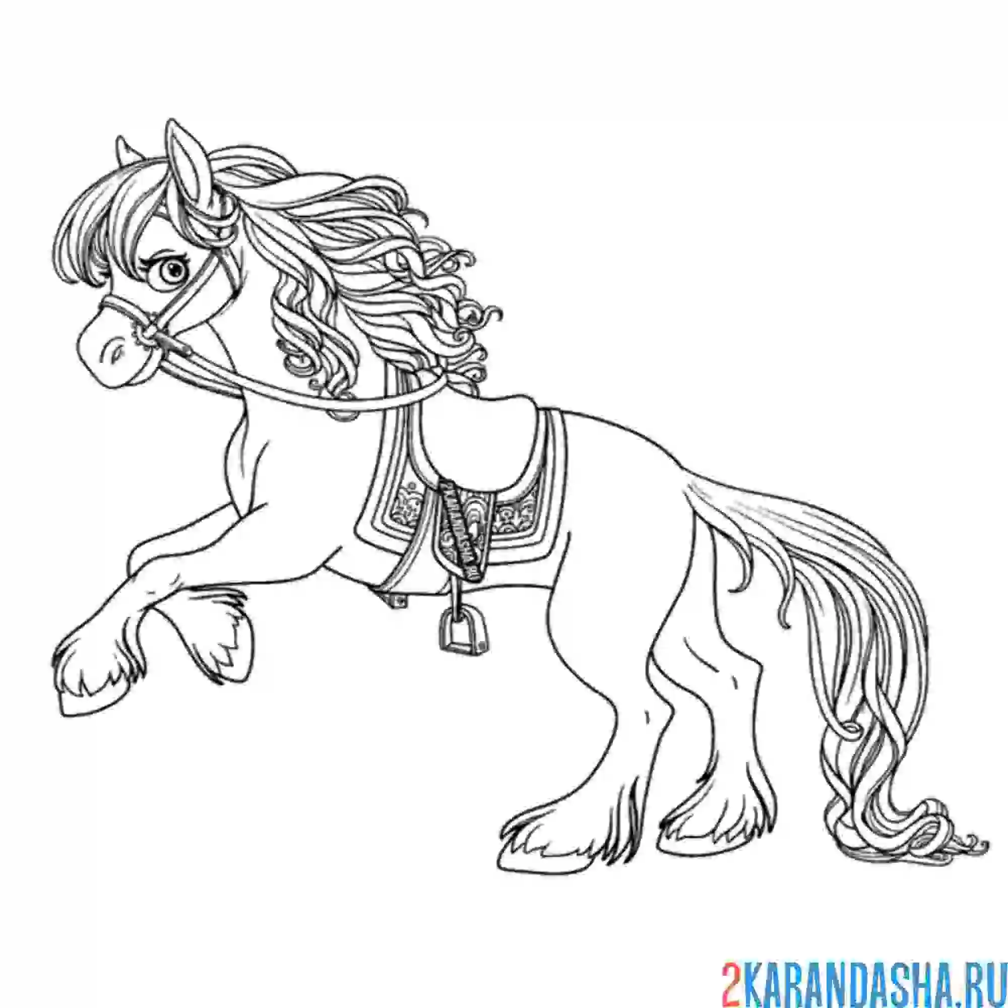 Раскраска лошадь скакун для принцессы