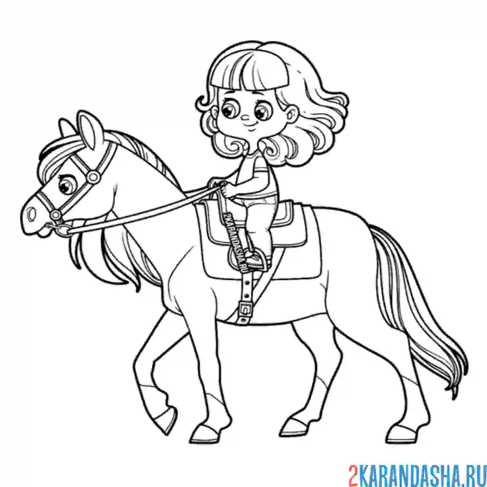 Раскраска девочка верхом на лошади