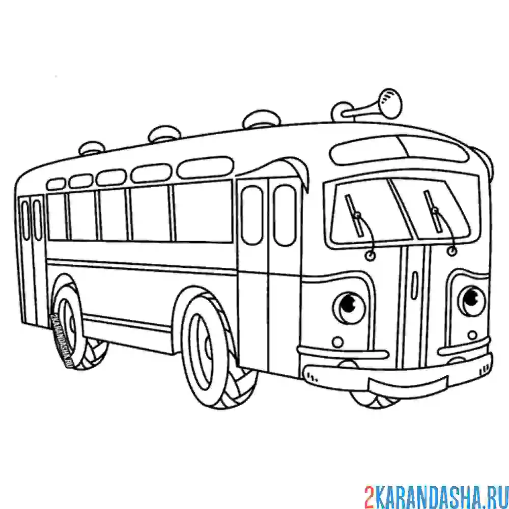 Раскраска пассажирский автобус с глазками