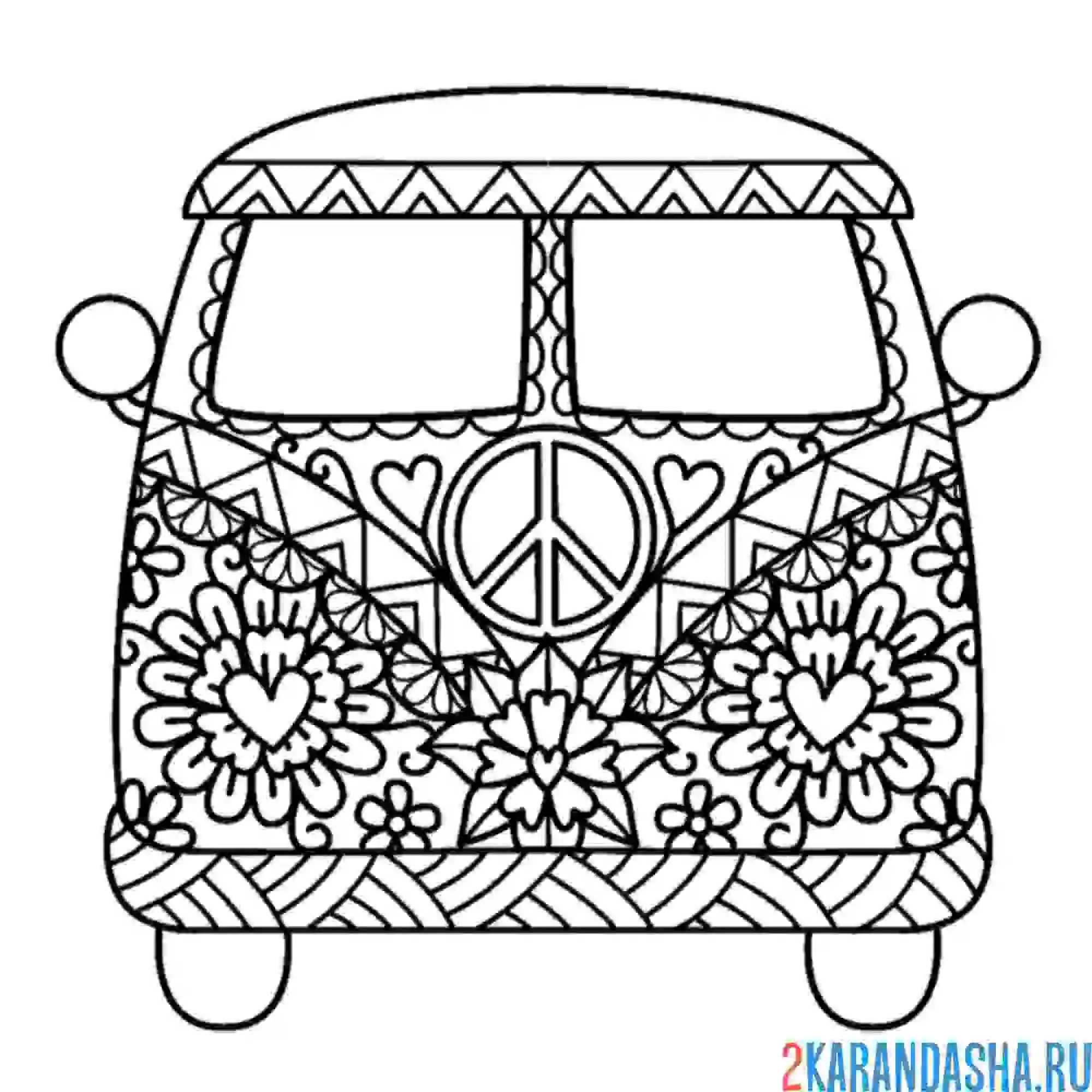 Раскраска хиппи-автобус