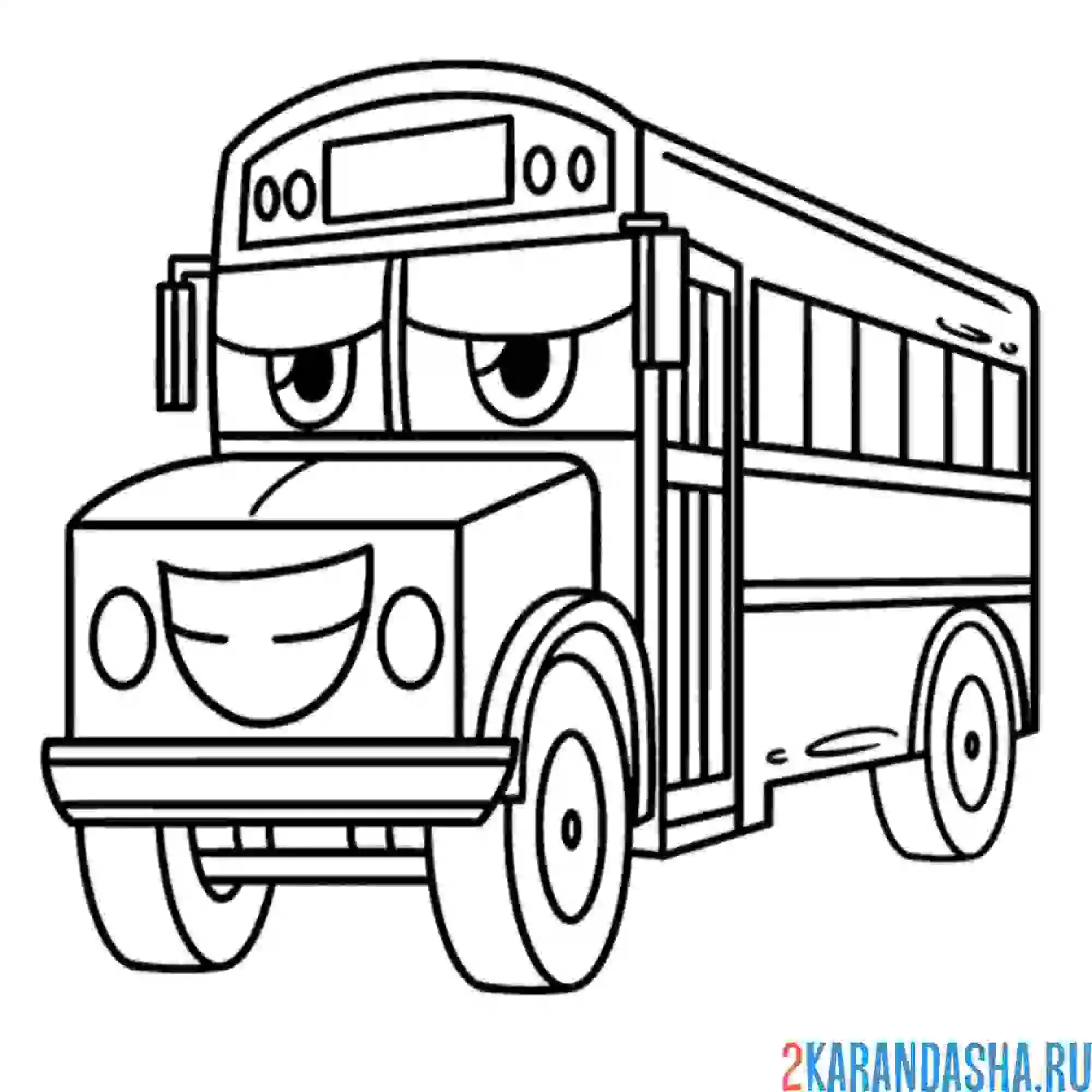Раскраска автобус с мордочкой