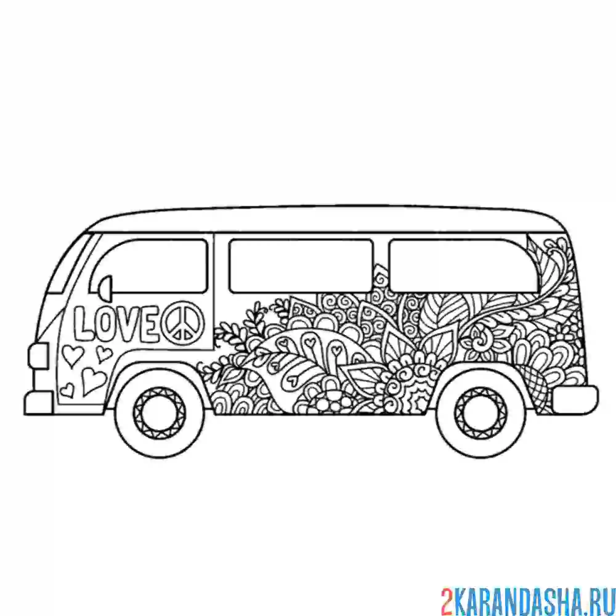 Раскраска автобус с рисунками