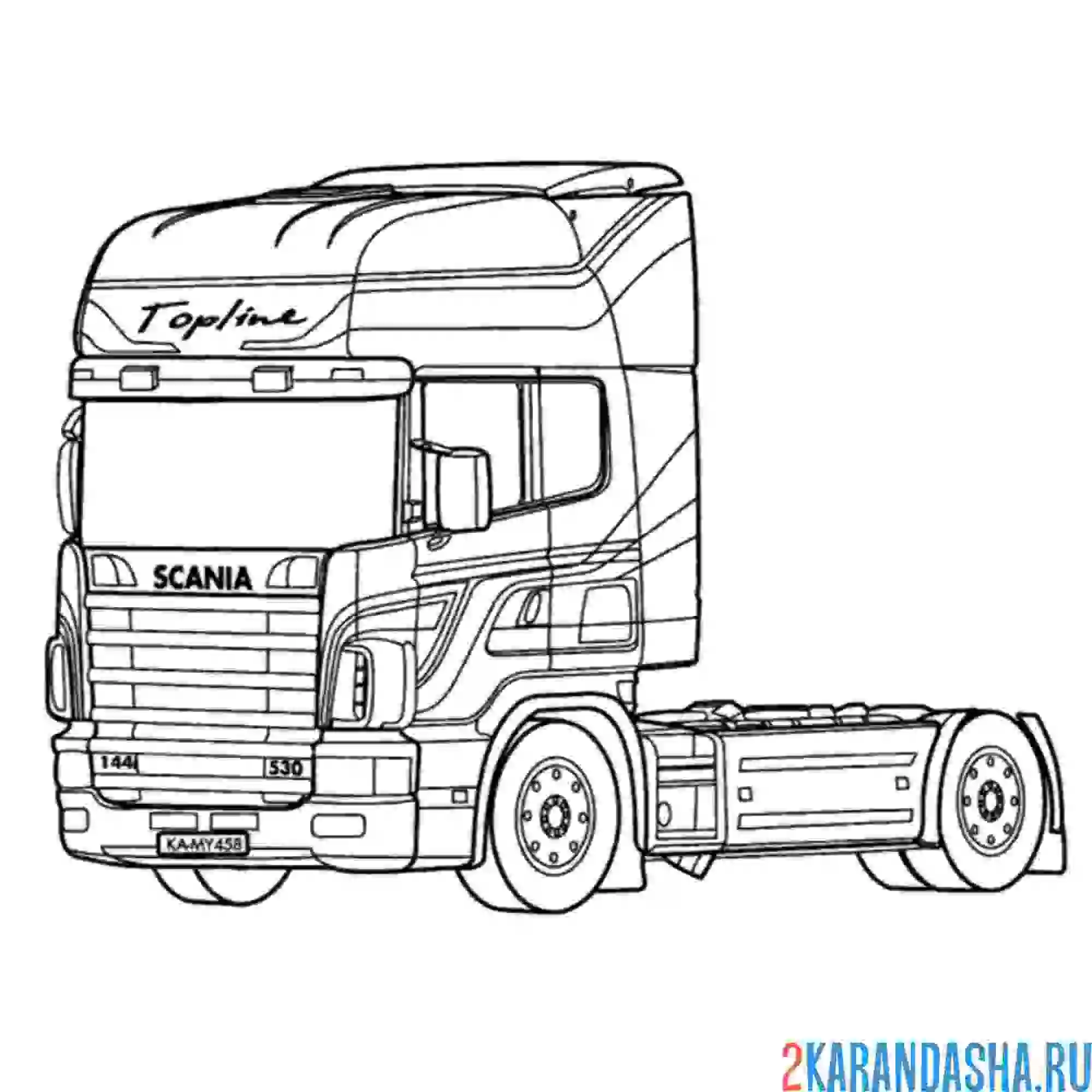 Раскраска грузовик scania 144 topline