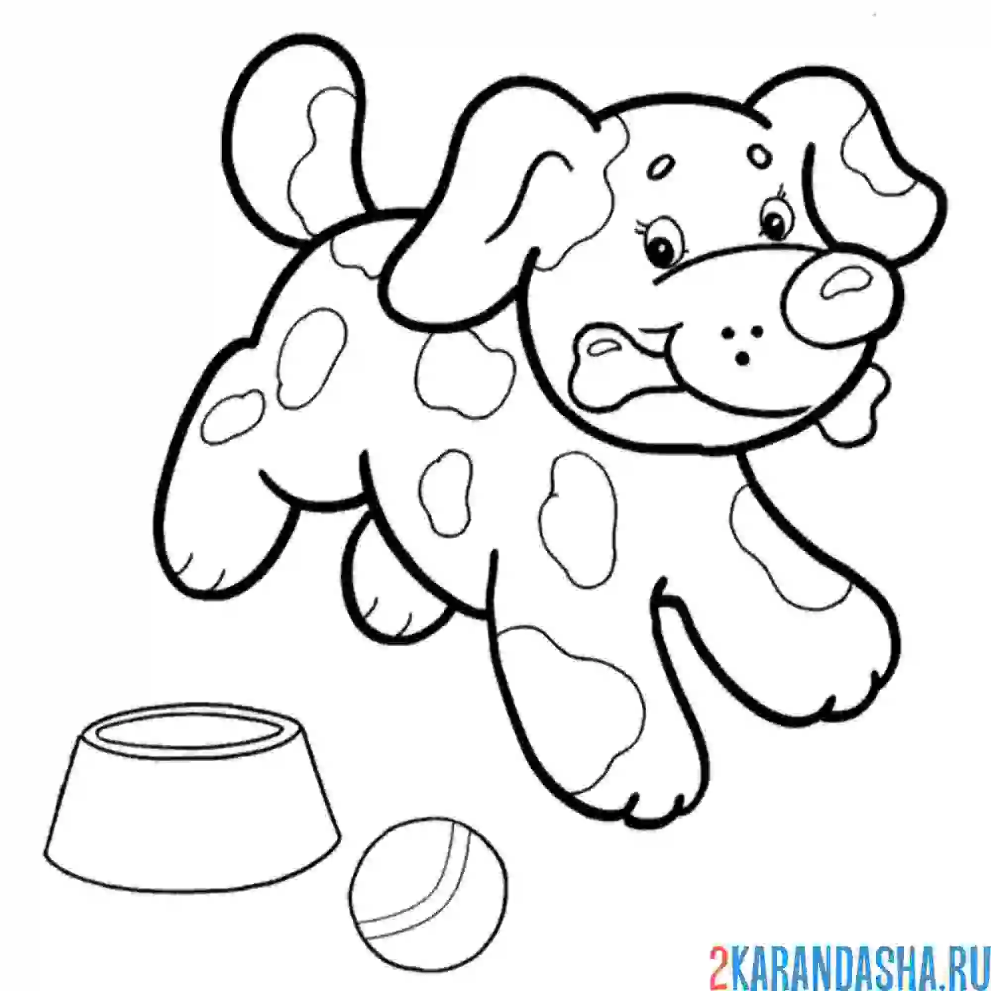 Раскраска собака с косточкой в зубах