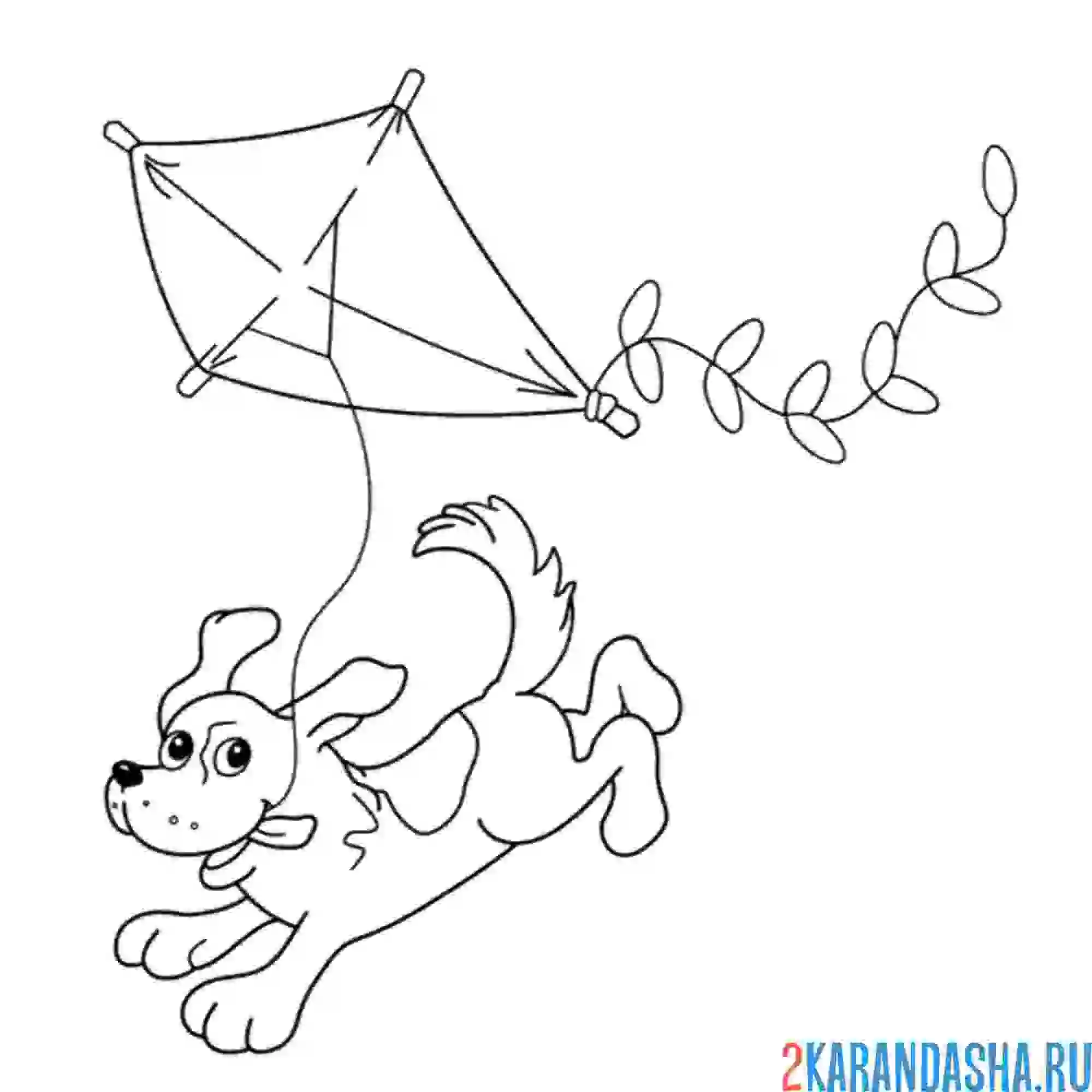 Раскраска собака с воздушным змеем