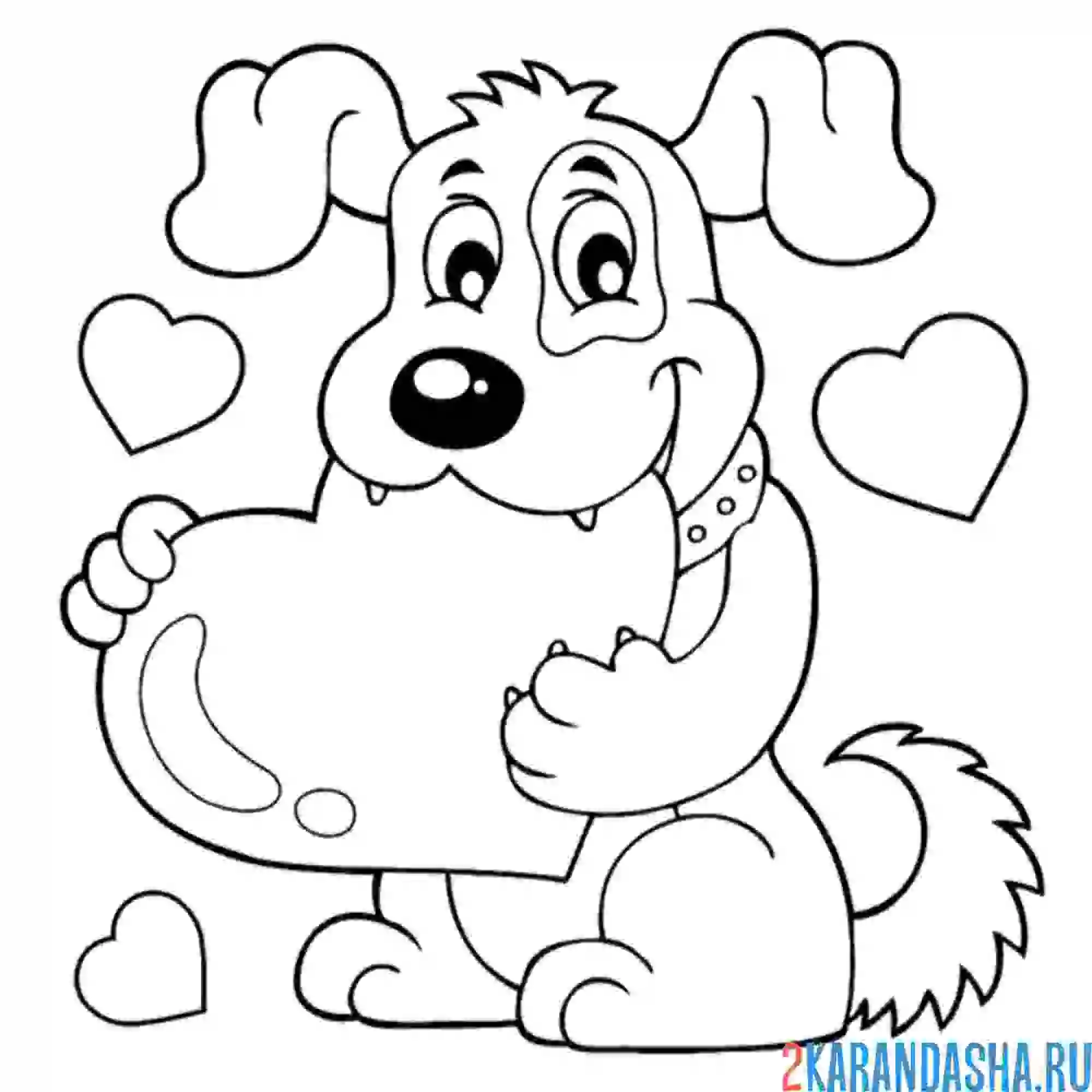Раскраска собачка и сердце
