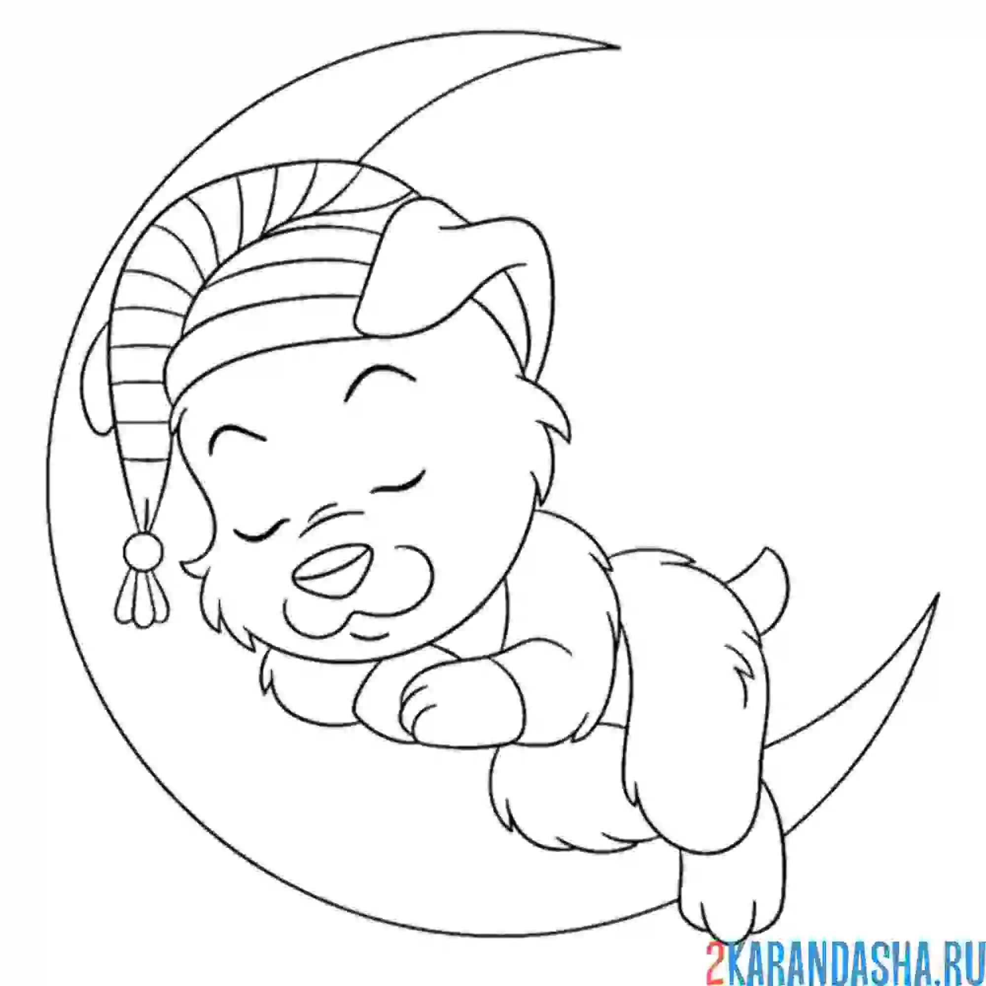 Раскраска милый песик на луне