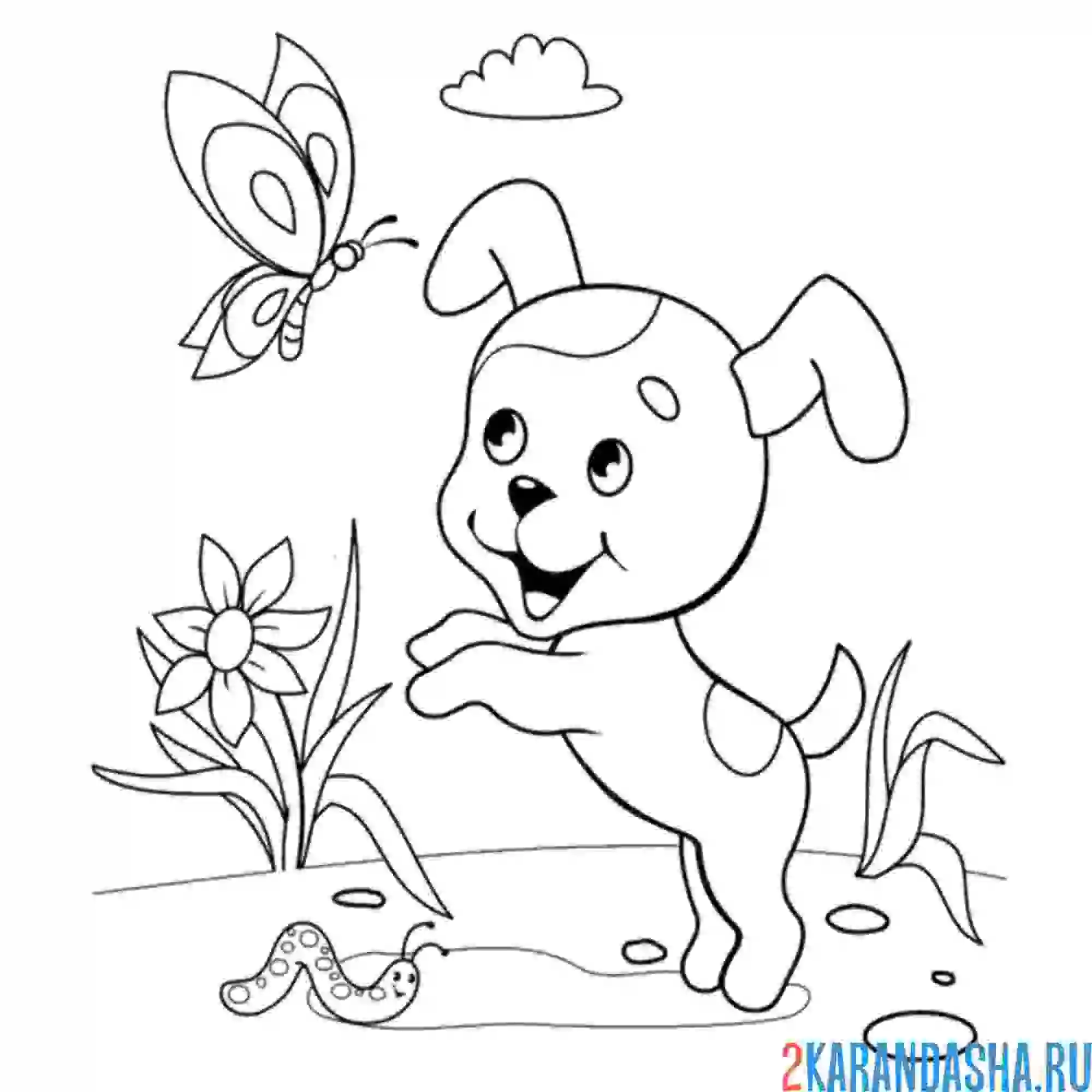 Раскраска шарик бегает за бабочкой