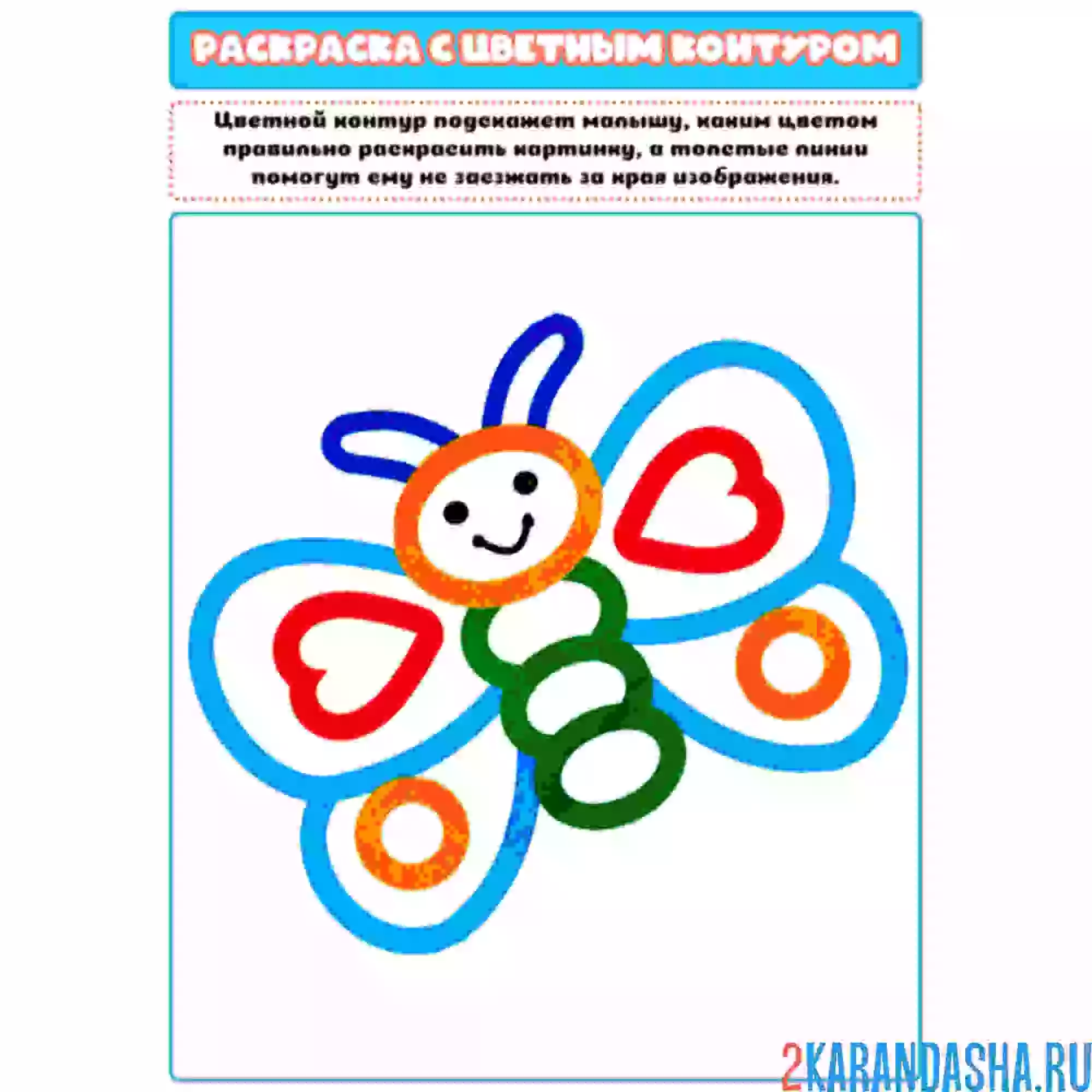 Раскраска с цветным контуром бабочка