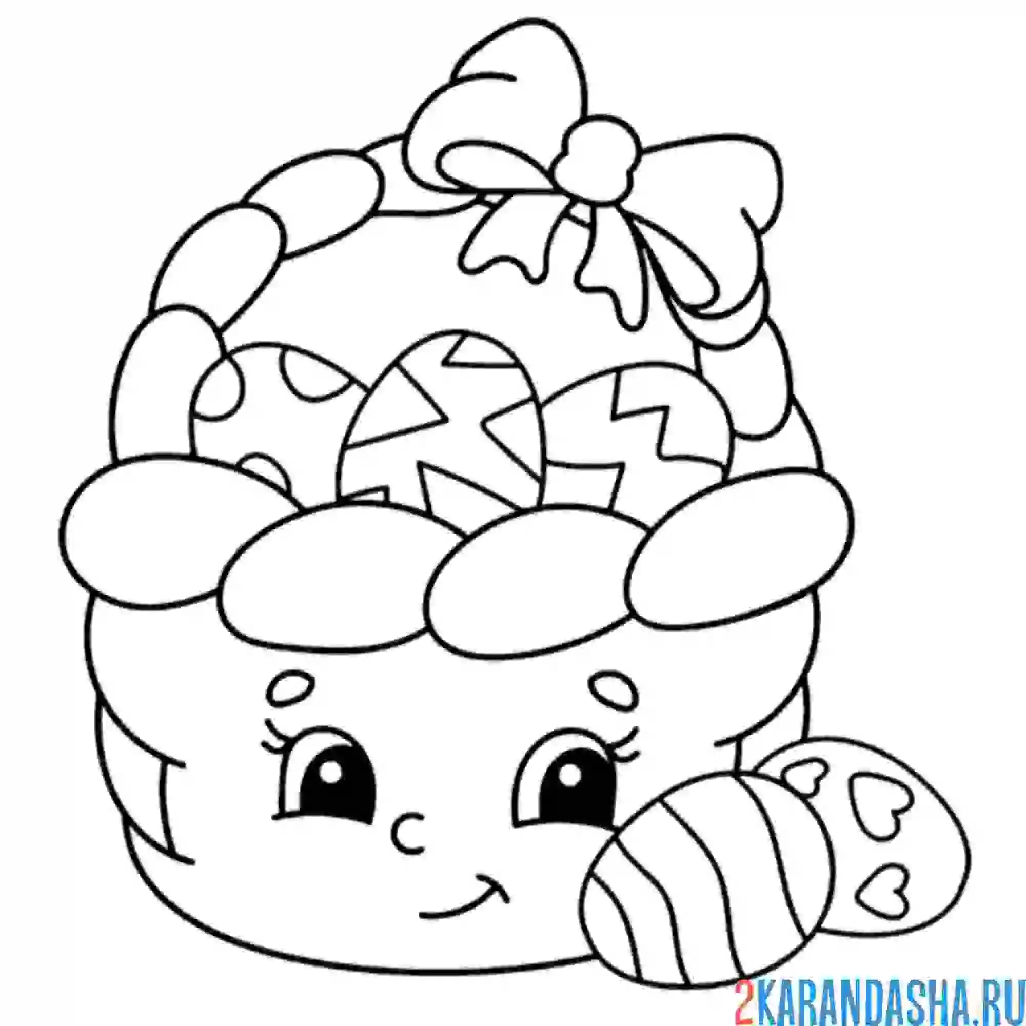 Раскраска пасхальная корзинка с бантиком